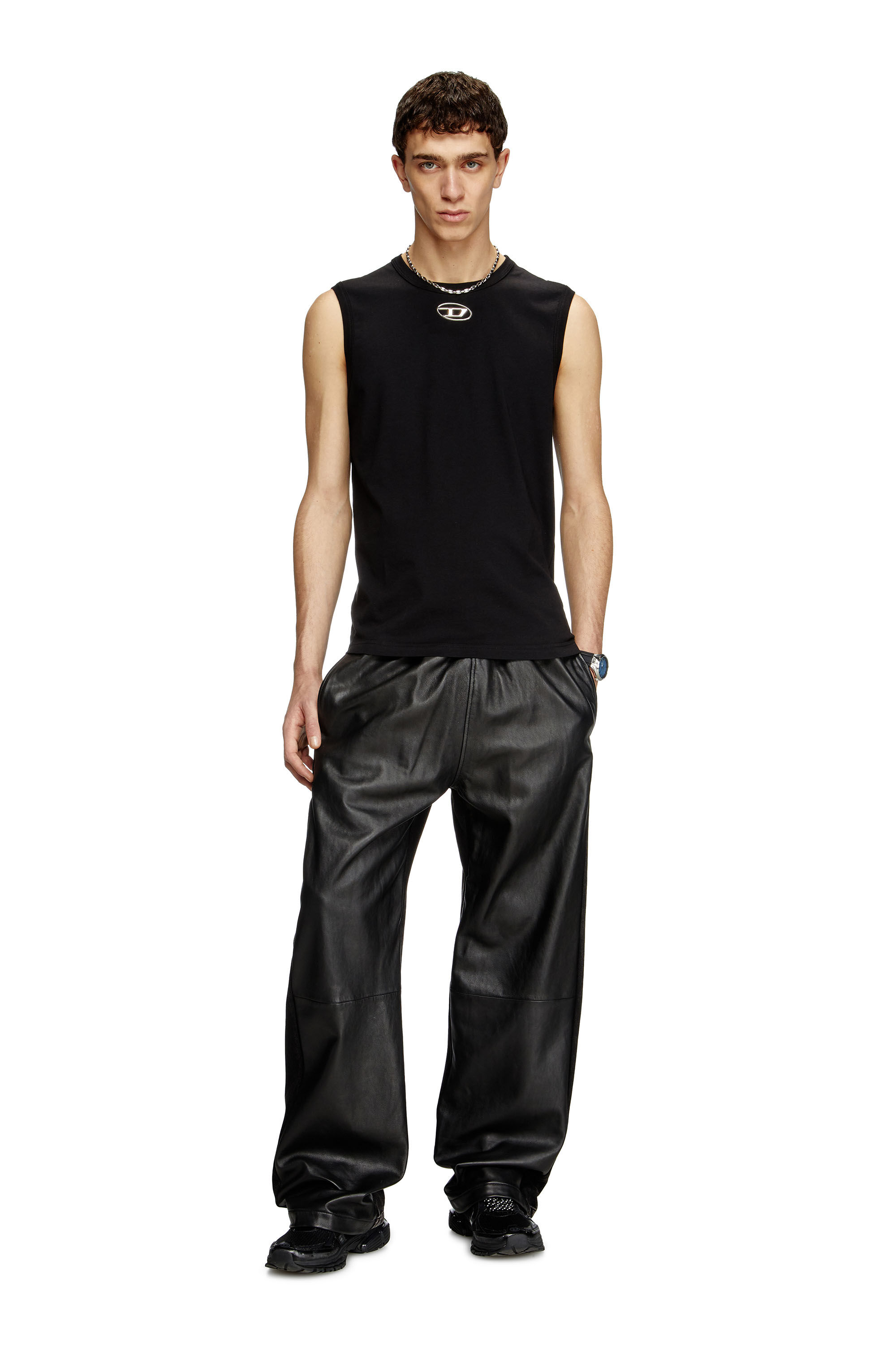 洗練されたDIESEL T-BISCO-OD A153720CLBR XL Men's Tank top with metallic Oval D | Black | Diesel