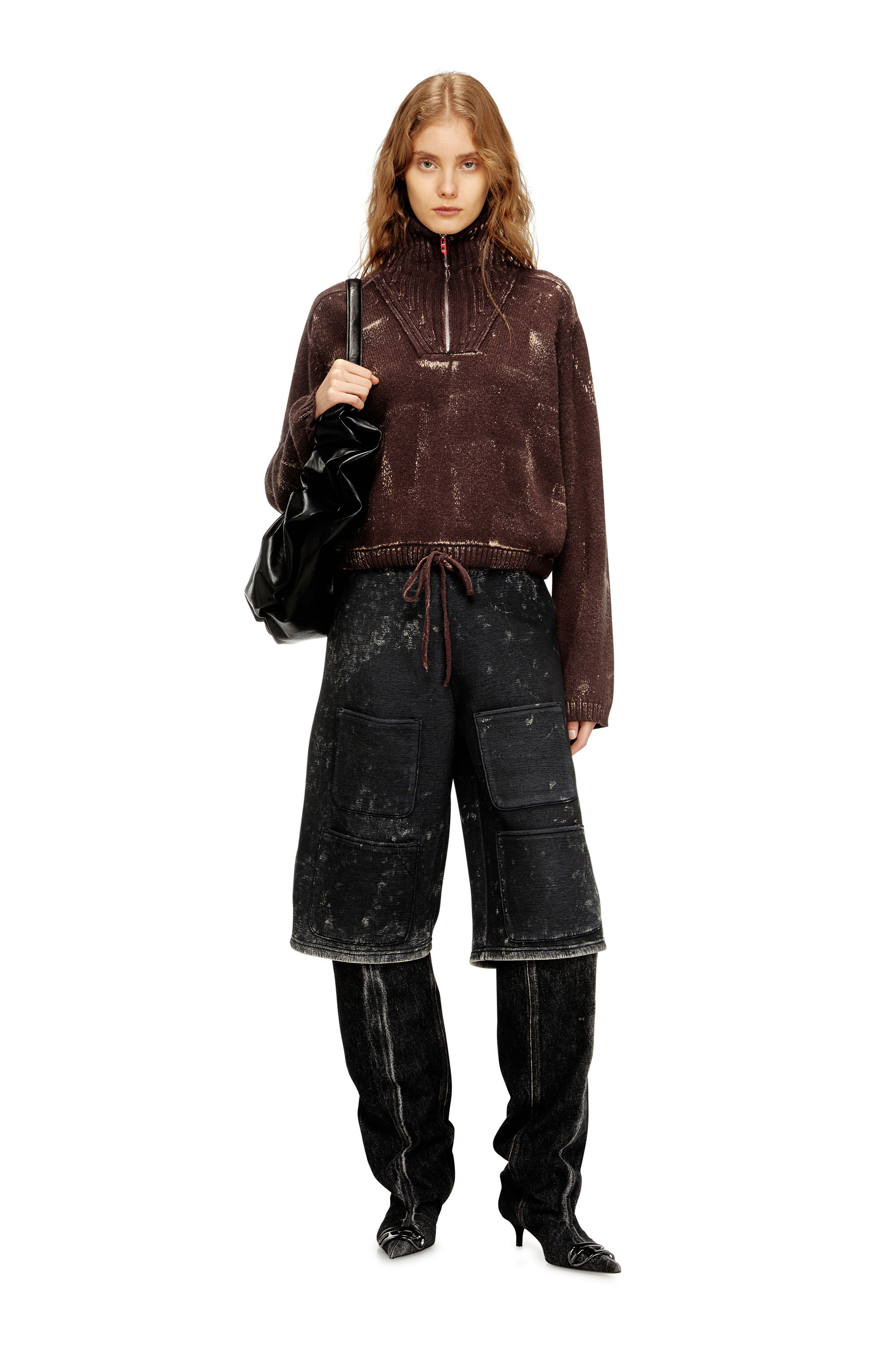 Women's Half-zip jumper with distressed effect | Brown | Diesel