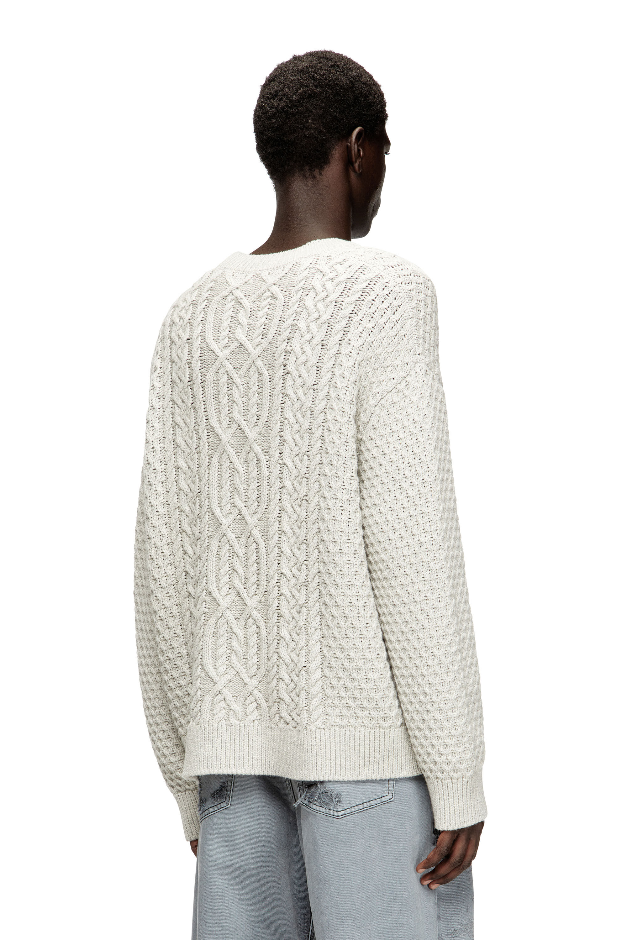トップス DIESEL 25FW K-Antoine XXS Men's Cable-knit cardigan with Diesel logo | Grey | Diesel