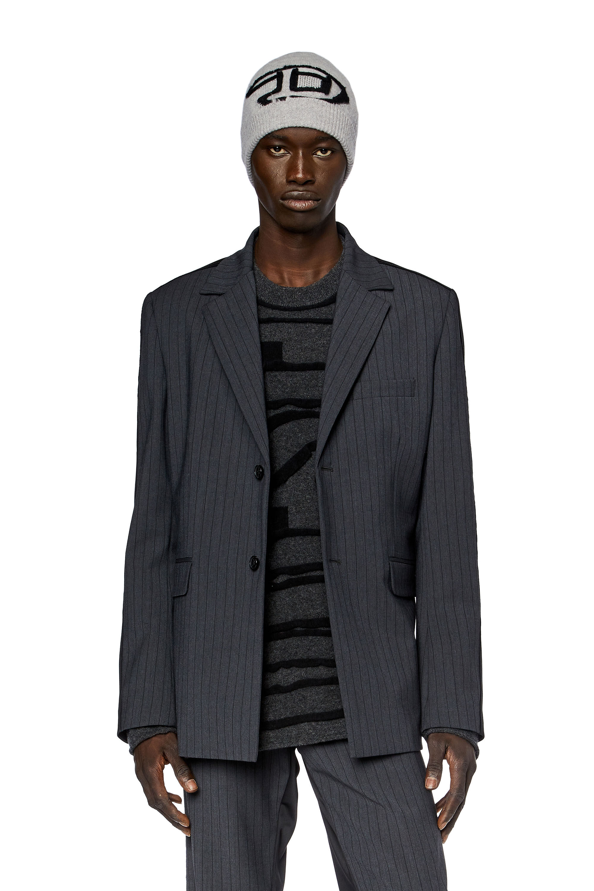 Diesel - J-WIRE, Male's Blazer in pinstriped cool wool and jersey in Dark Grey - 3