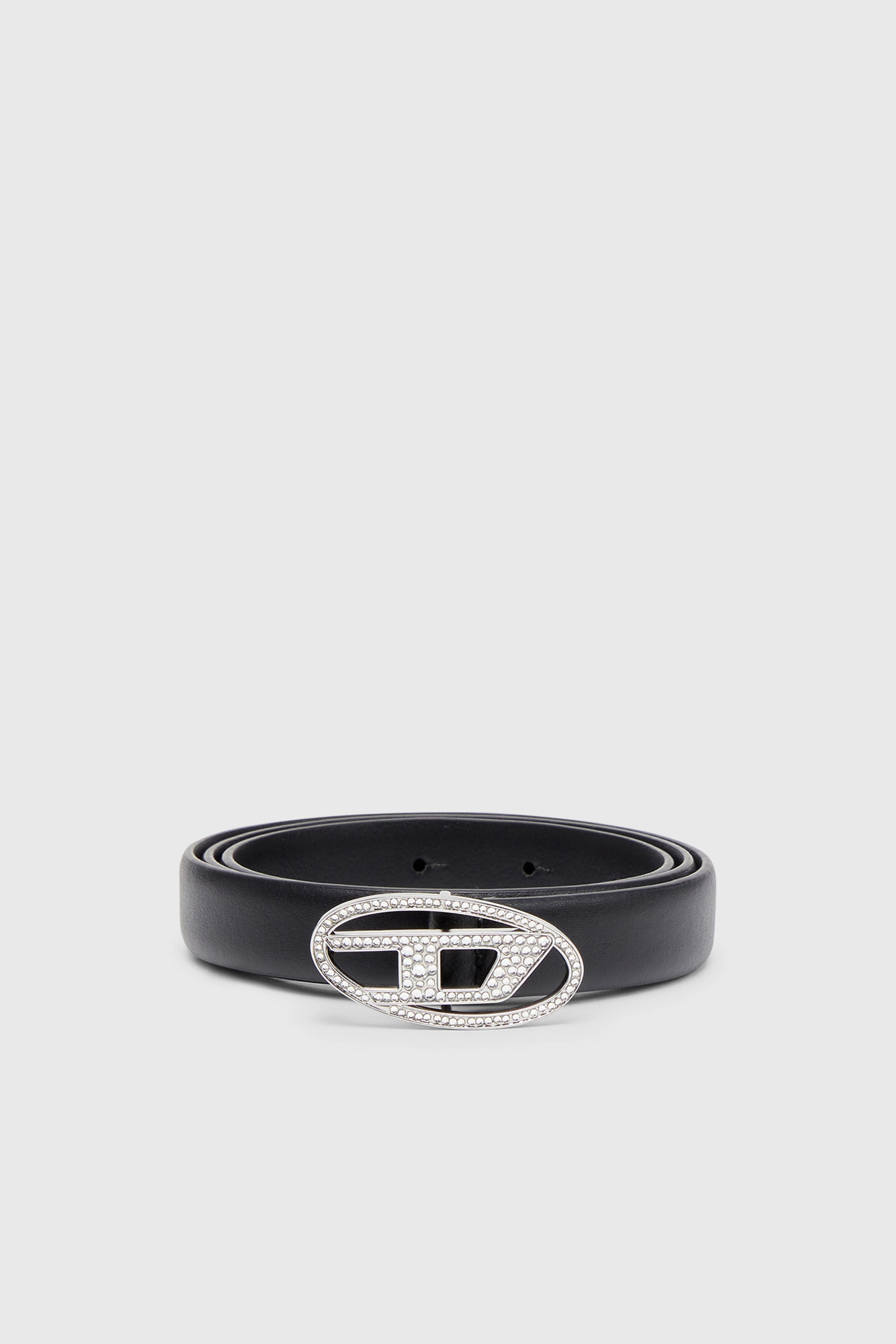 dieselベルト B-1DR STRASS Women's 1.9cm slim leather belt with crystal buckle | Black