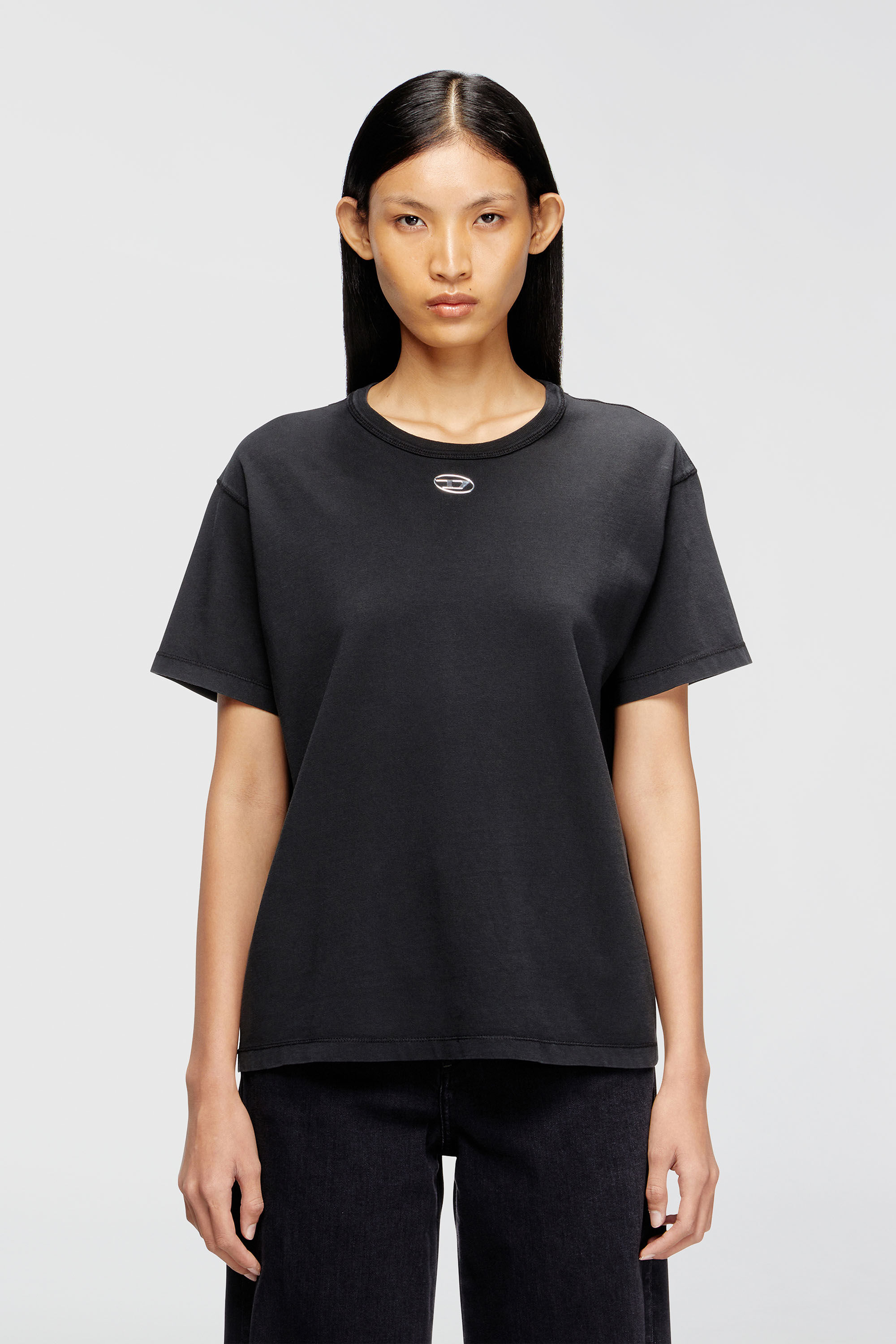 Diesel - T-NORMY-OD-S1, Camiseta de algod&oacute;n con Oval D met&aacute;lico Mujer in Negro - 3