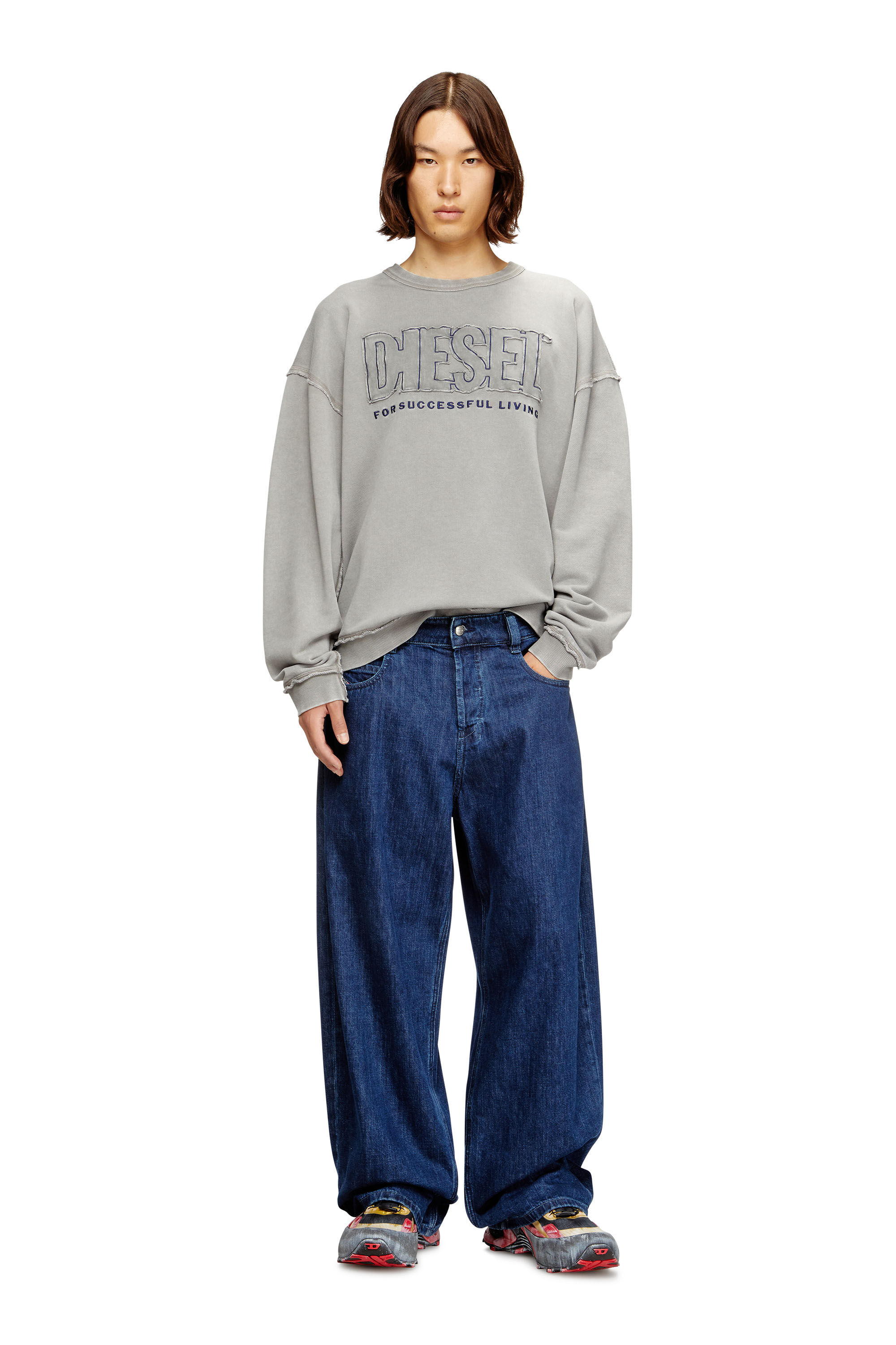 Men's Cotton sweatshirt with appliqué logo | Grey | Diesel