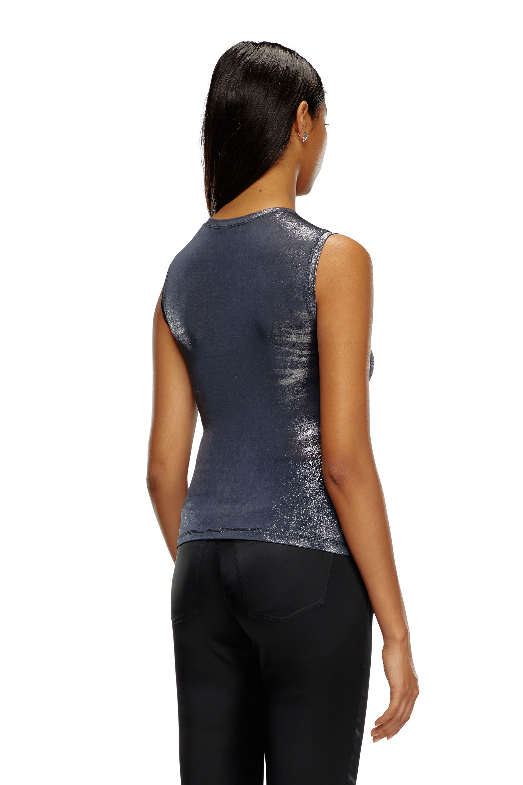 Diesel - T-VEZZY, Female's Metallic tank top with chest slit in Blue - 5