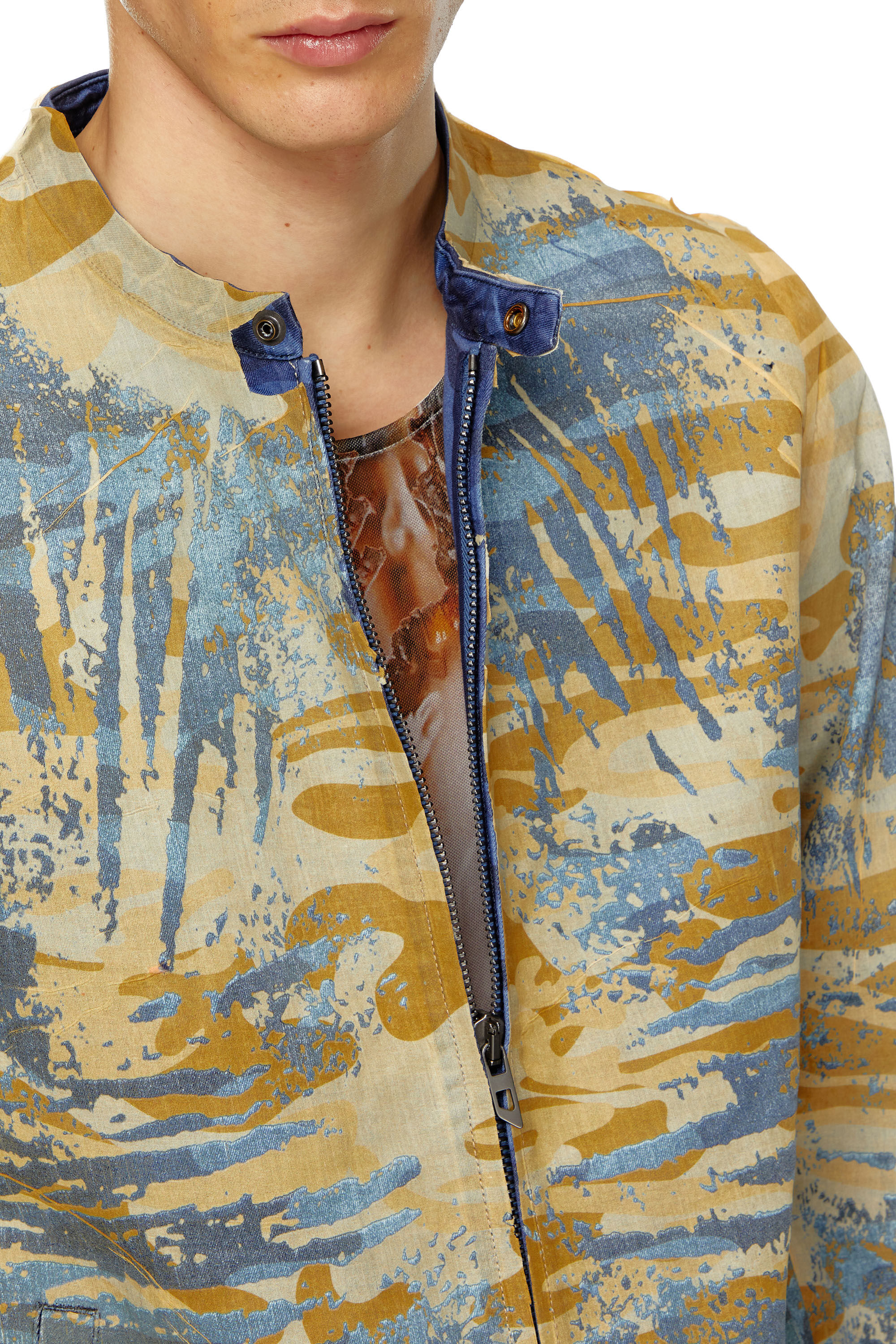 Diesel - J-MET-DEV, Male's Peel-off biker jacket in camo gabardine in Black/Yellow - 3