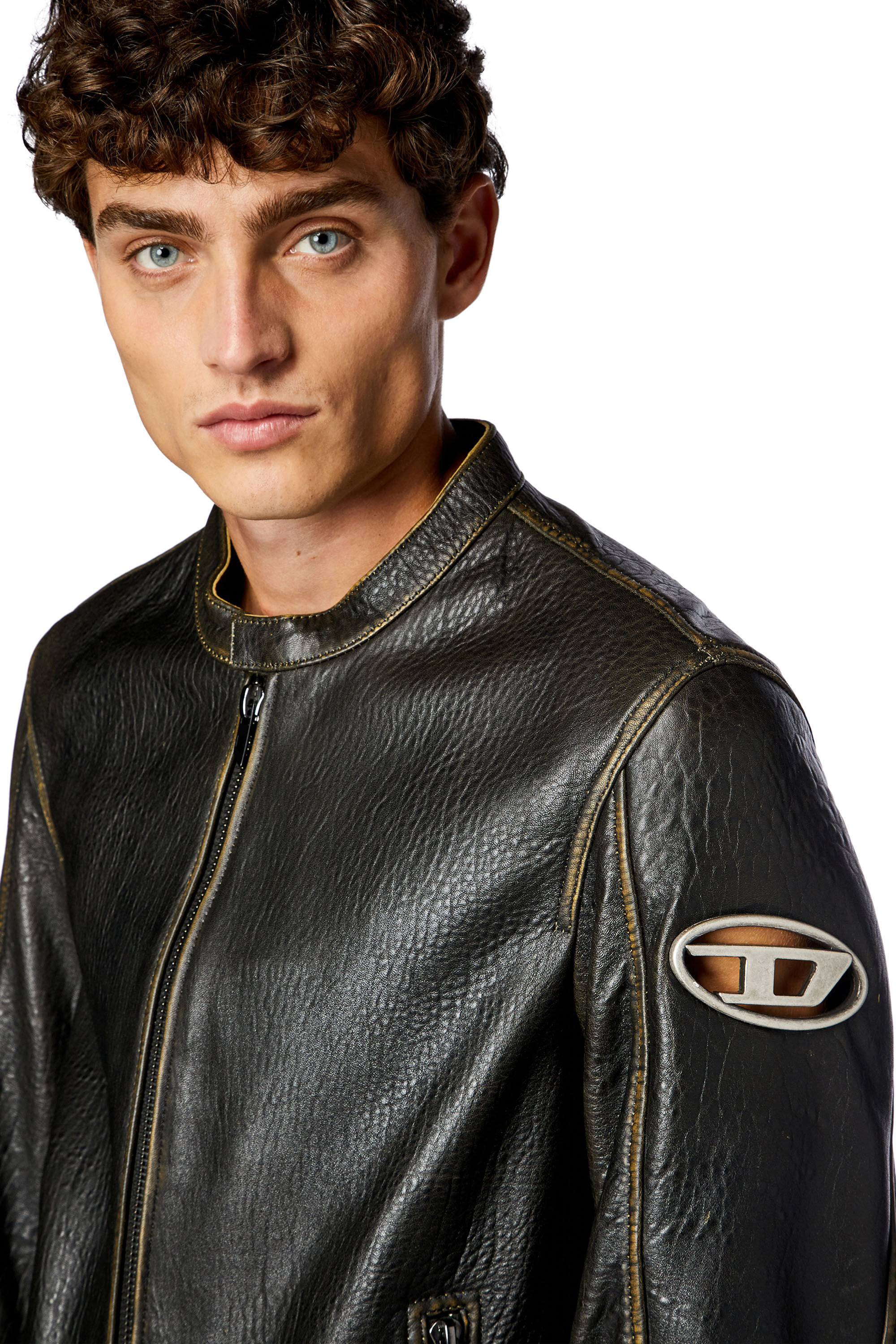 Men's Biker jacket in wrinkled leather | Brown | Diesel