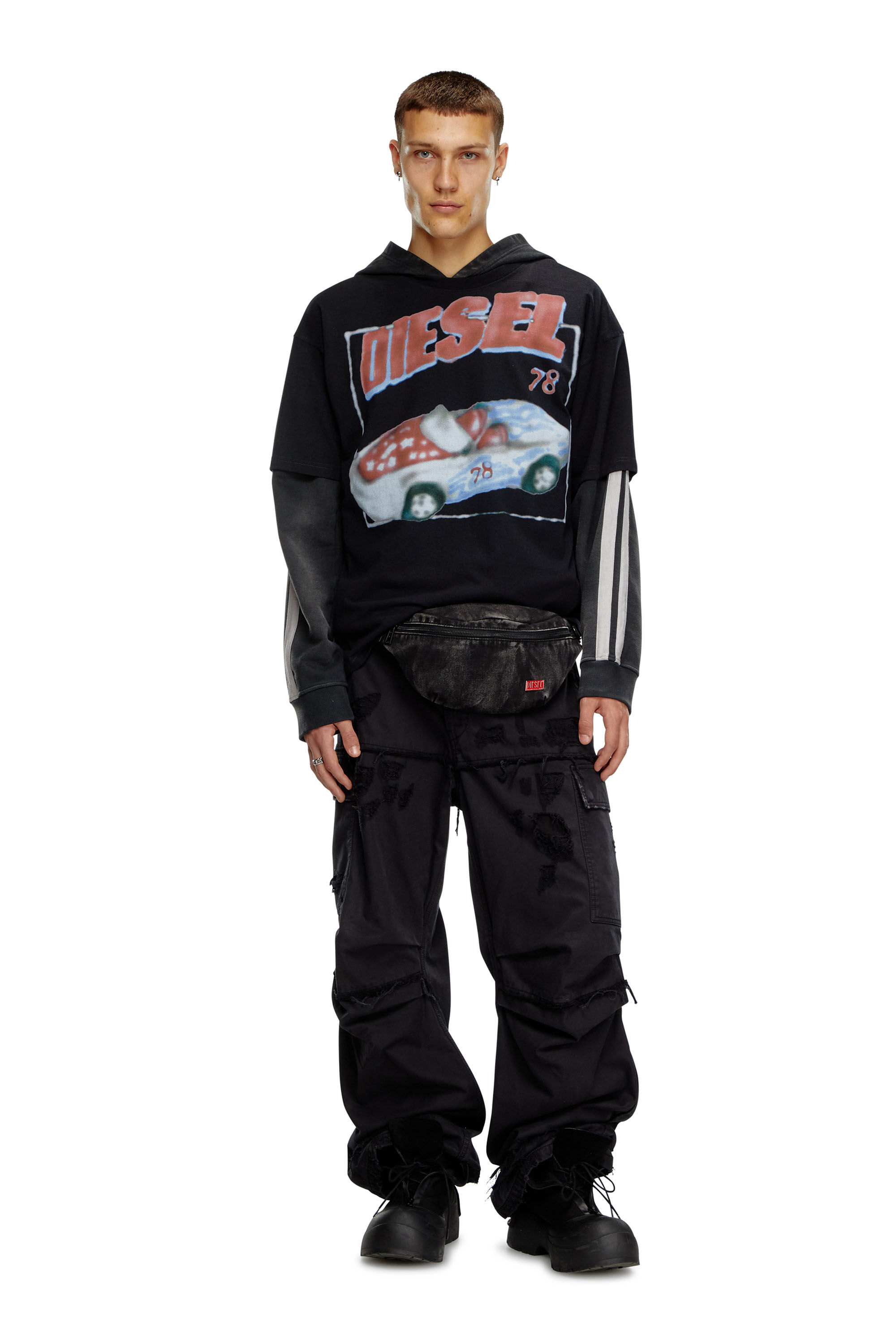 Diesel - UTLT BELTBAG, Male's Utlt Beltbag-Belt bag in cloudy-effect denim in Black - 6
