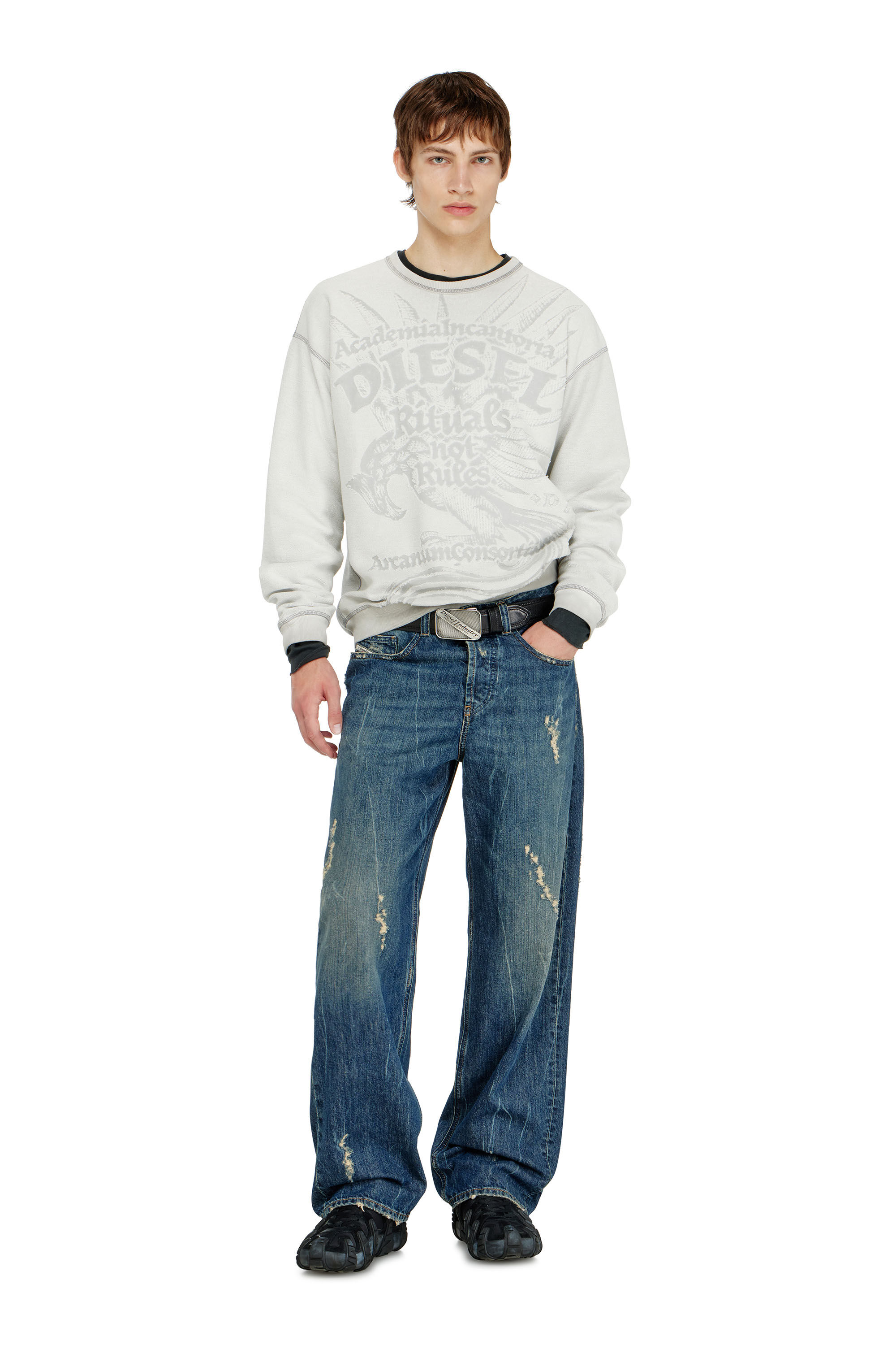 Diesel - S-ARON-RAW, Sweat-shirt avec imprim&eacute; d&eacute;vor&eacute; Homme in ToBeDefined - 1