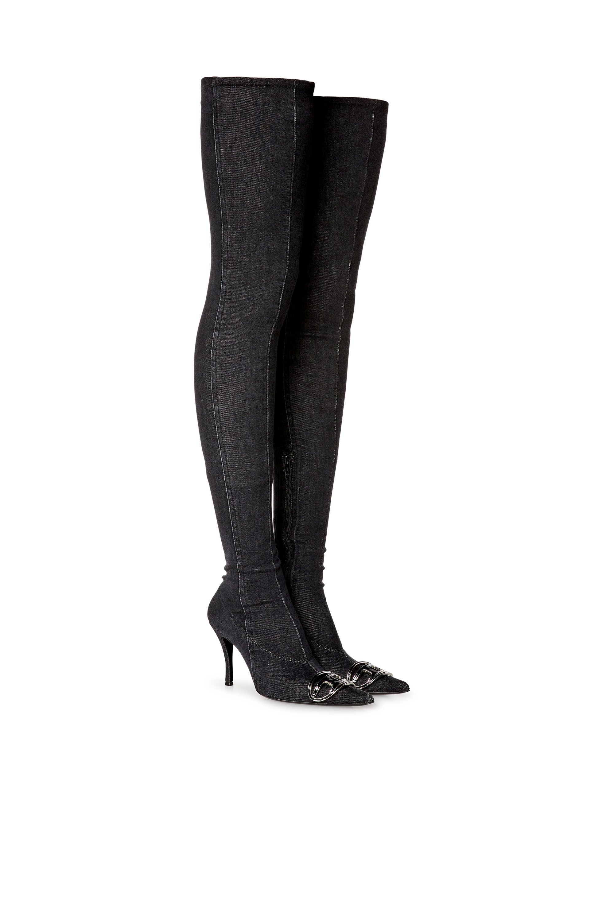 Diesel - D-VENUS TBT D, D-Venus Tbt D Boots - Botas por encima de la rodilla en denim el&aacute;stico Mujer in Negro - 2