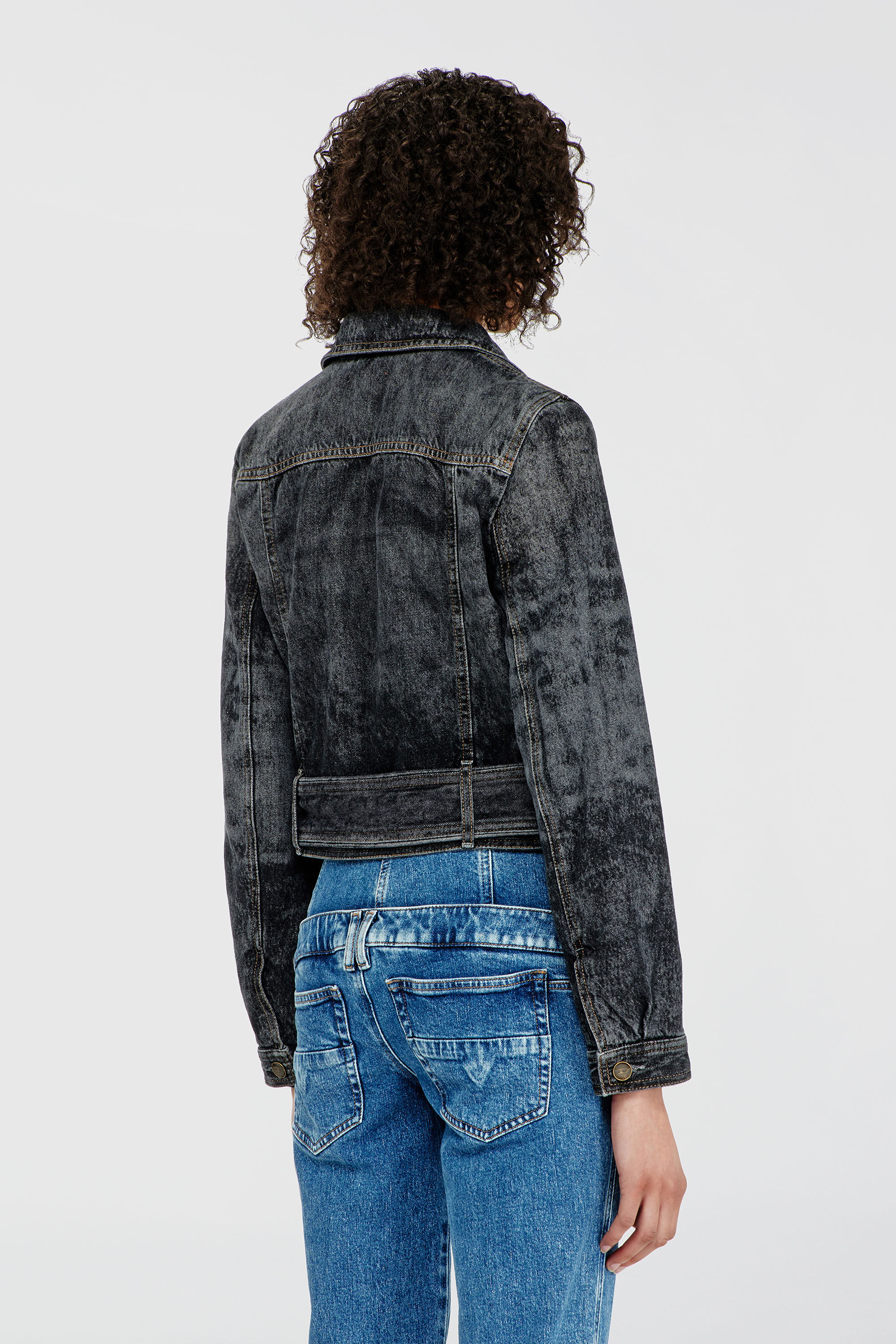 Diesel - DE-LEGEND-S, Woman's Cropped denim jacket with belt in Black - 5