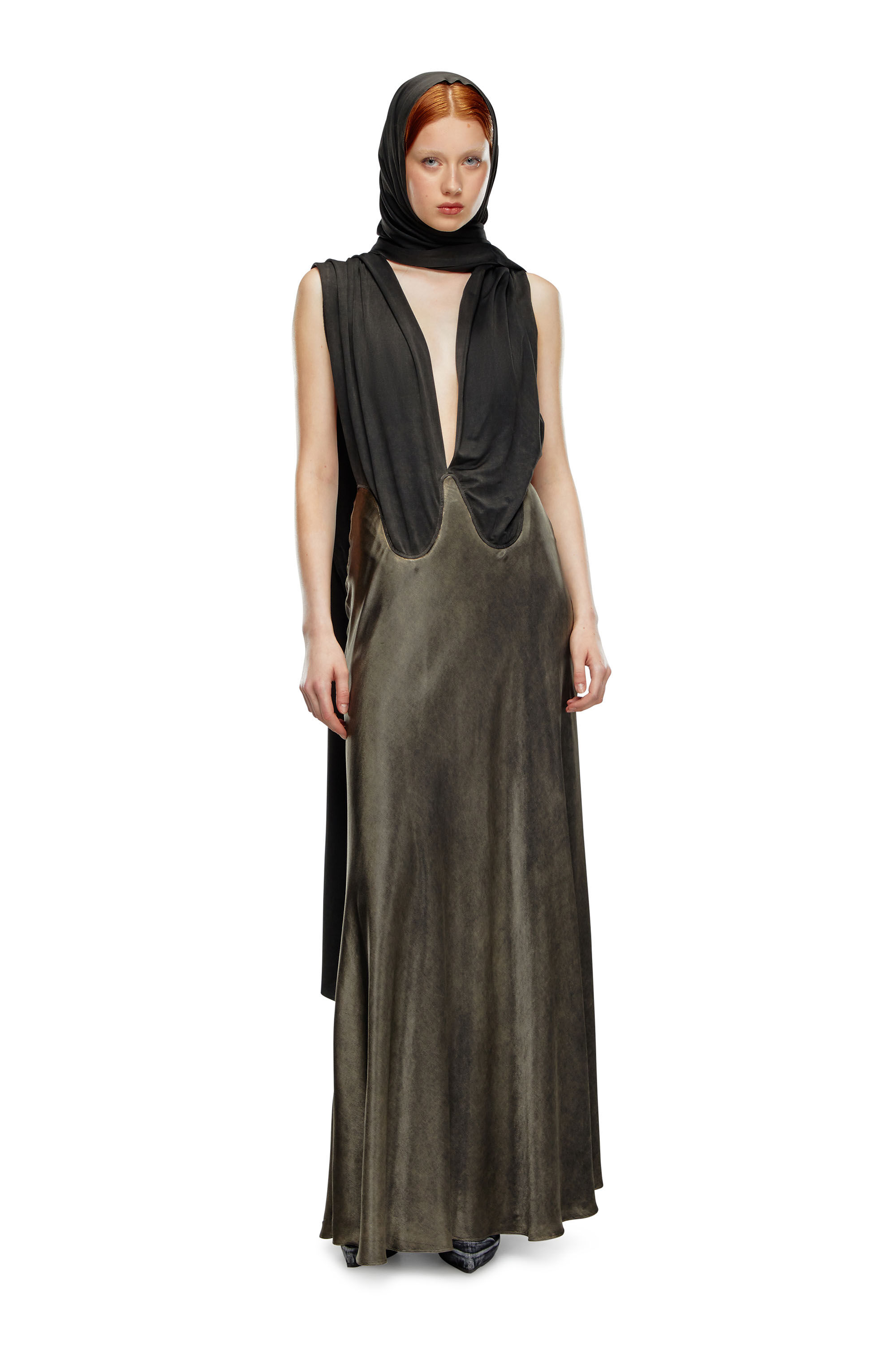 Diesel - O-DYVA, Female's Dress with scarf panels in Black/Brown - 1