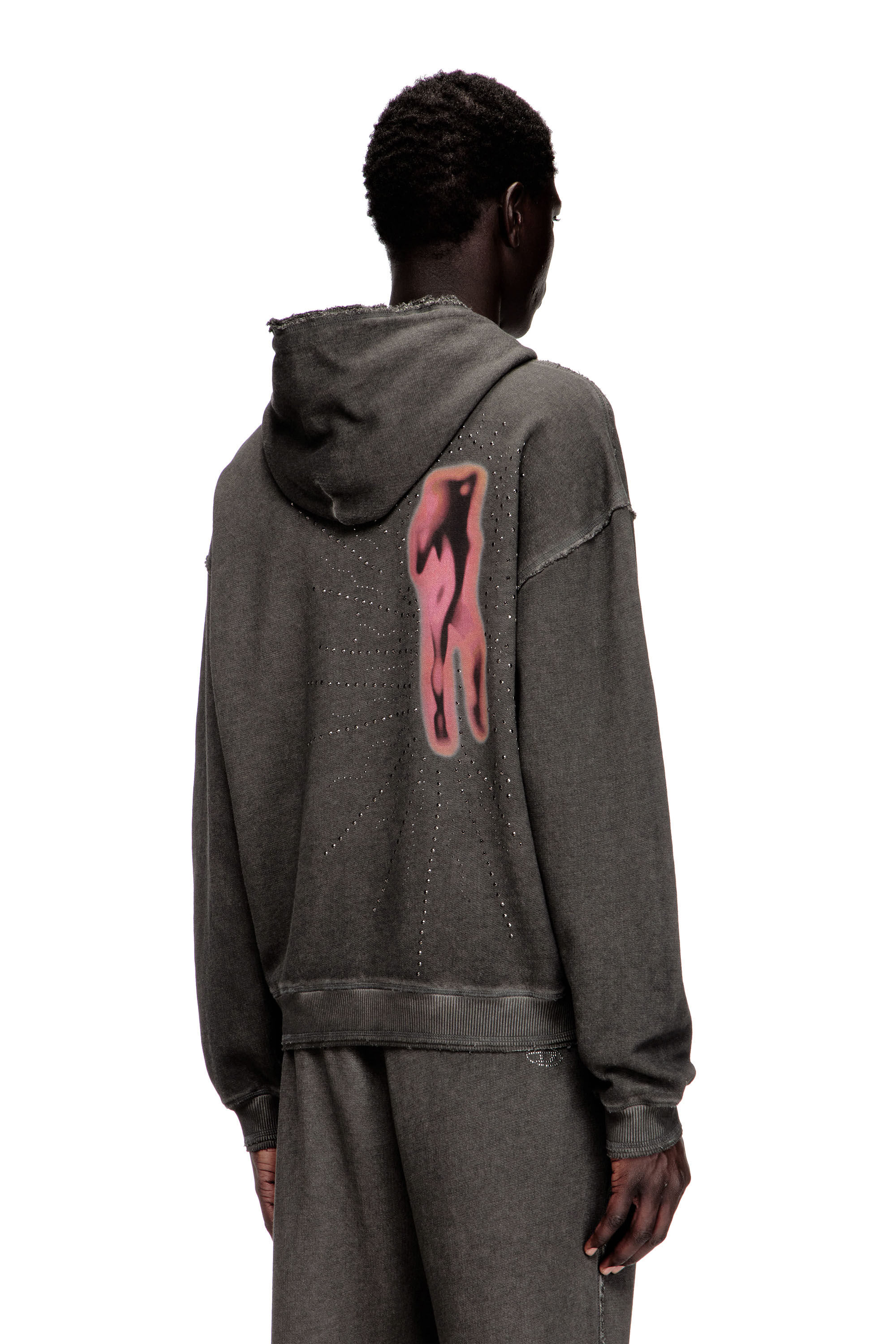 Diesel - S-QUINN-HOOD, Man's Hoodie with print and studs in Grey - 4