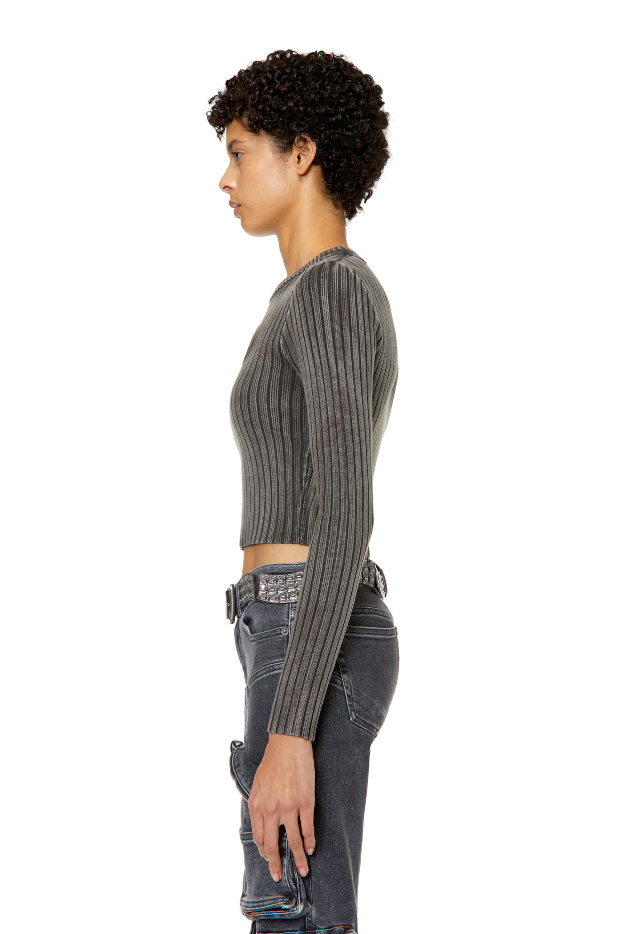 Diesel - M-ARJORY, Female's Ribbed top with oval D plaque in Grey - 6