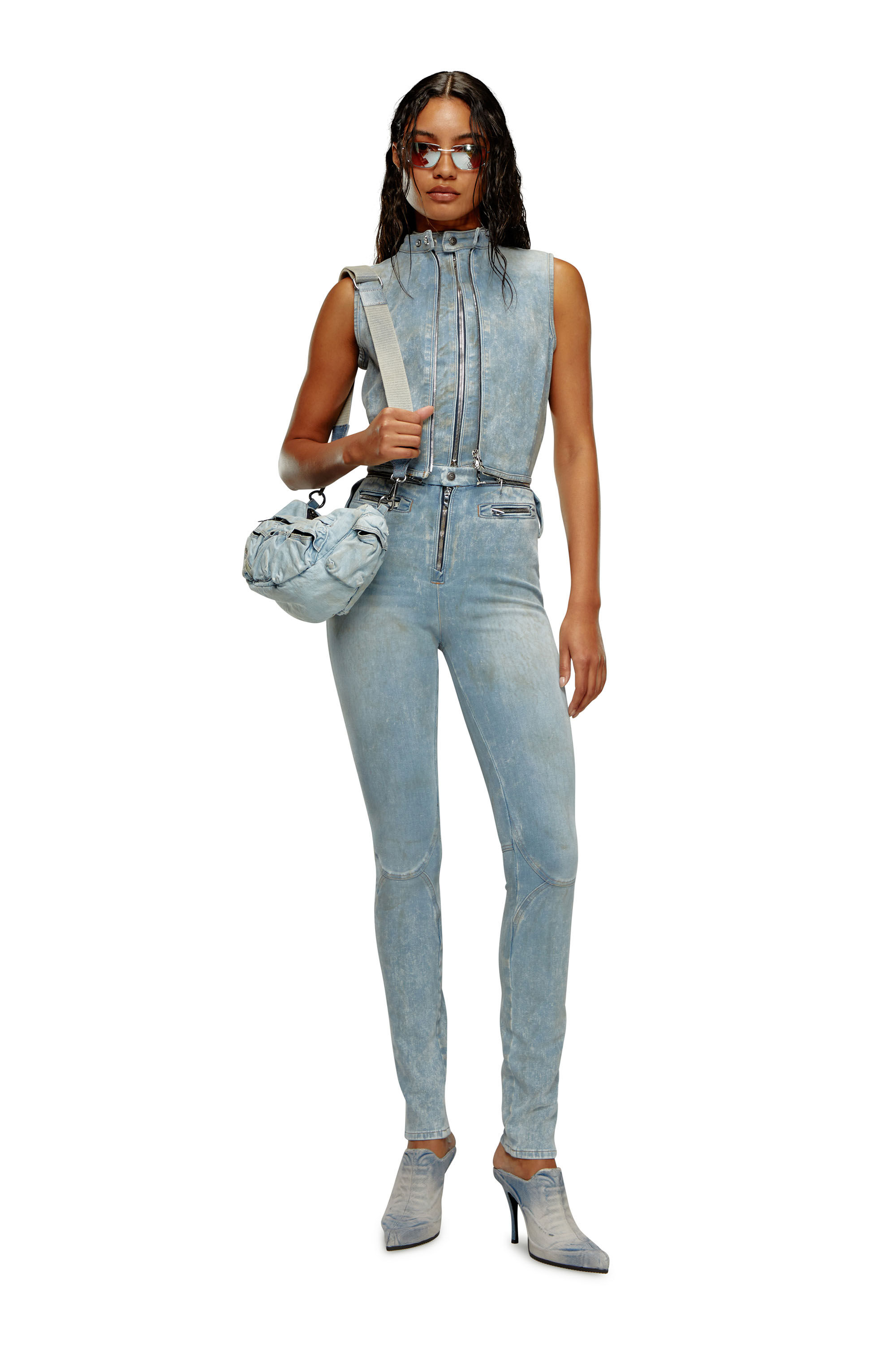 Women's Second-skin transformable denim jumpsuit | Blue | Diesel