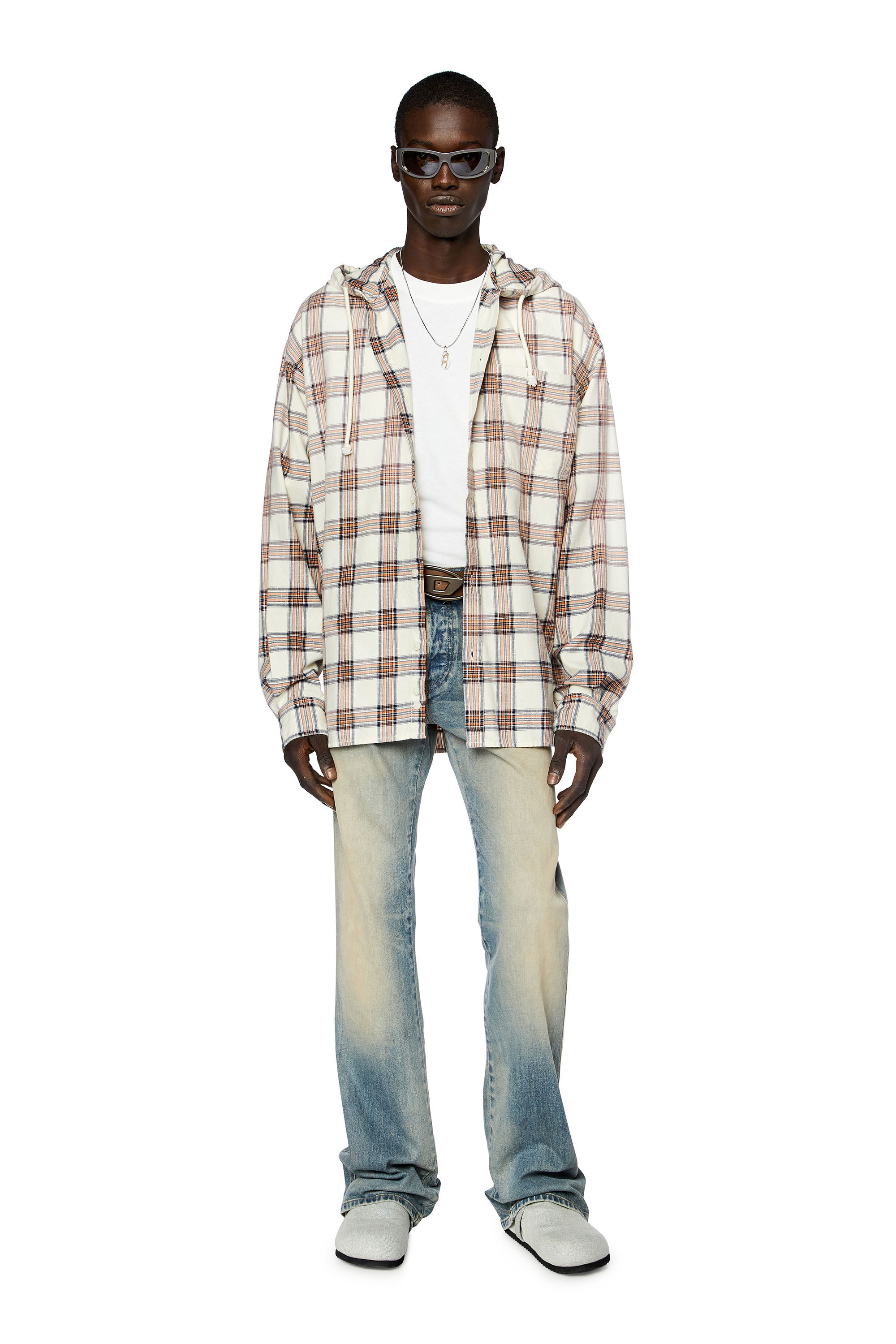 Men's Hooded overshirt in check cotton flannel | Multicolor | Diesel