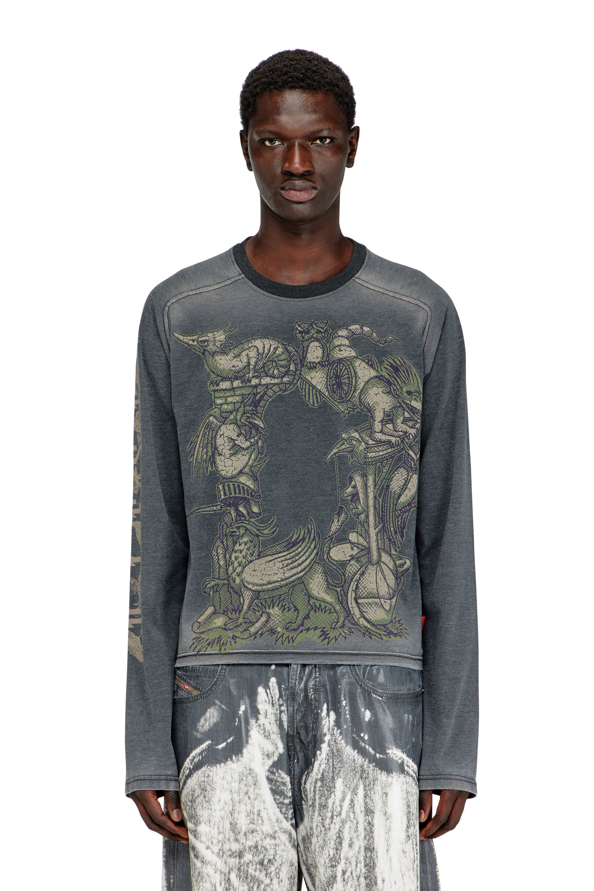 Men's Long-sleeve T-shirt with graphic motif | Black | Diesel US