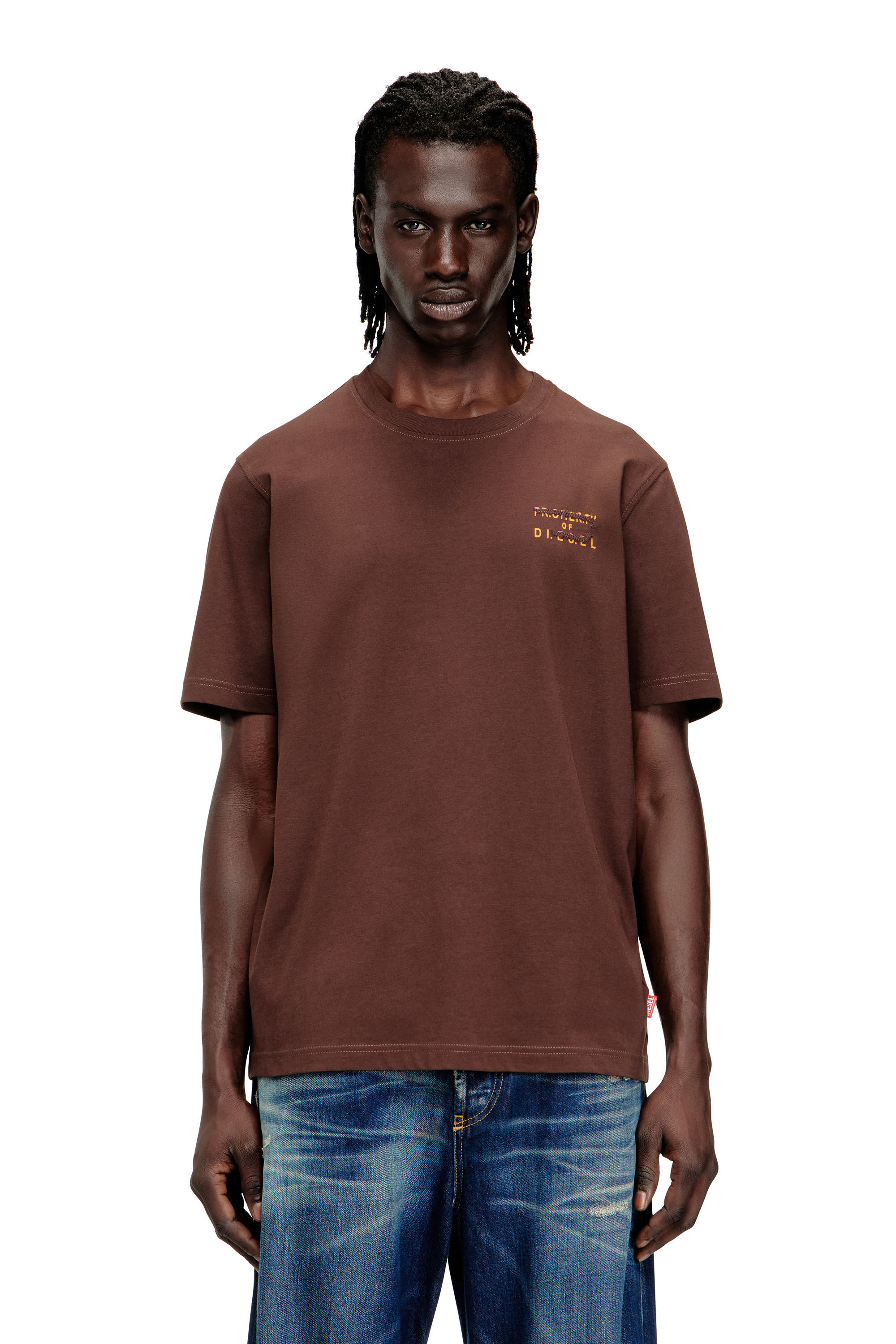 Men's Regular cotton T-shirt with puff print | Brown | Diesel