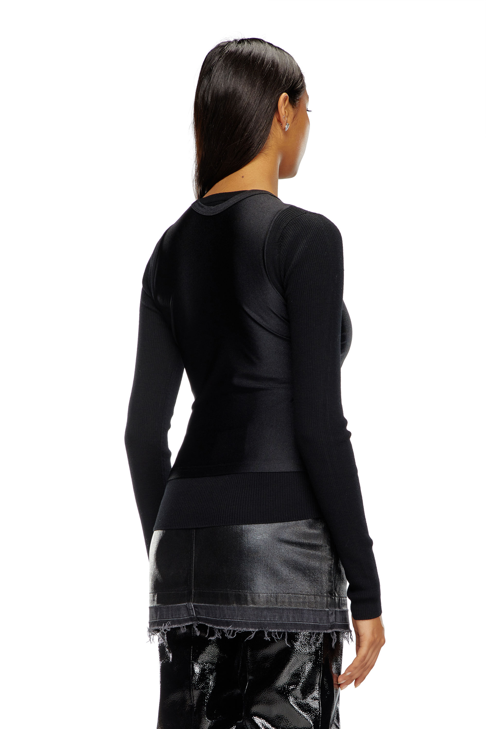 Diesel - M-ROSEL, Female's Wool-knit top with tank overlay in Black - 5