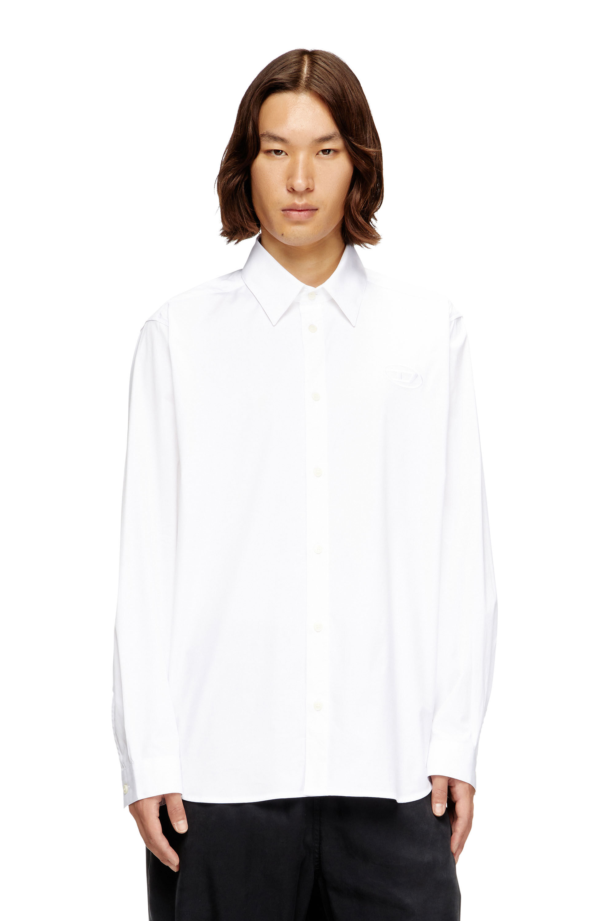 Men's Stretch poplin shirt with embroidery | White | Diesel