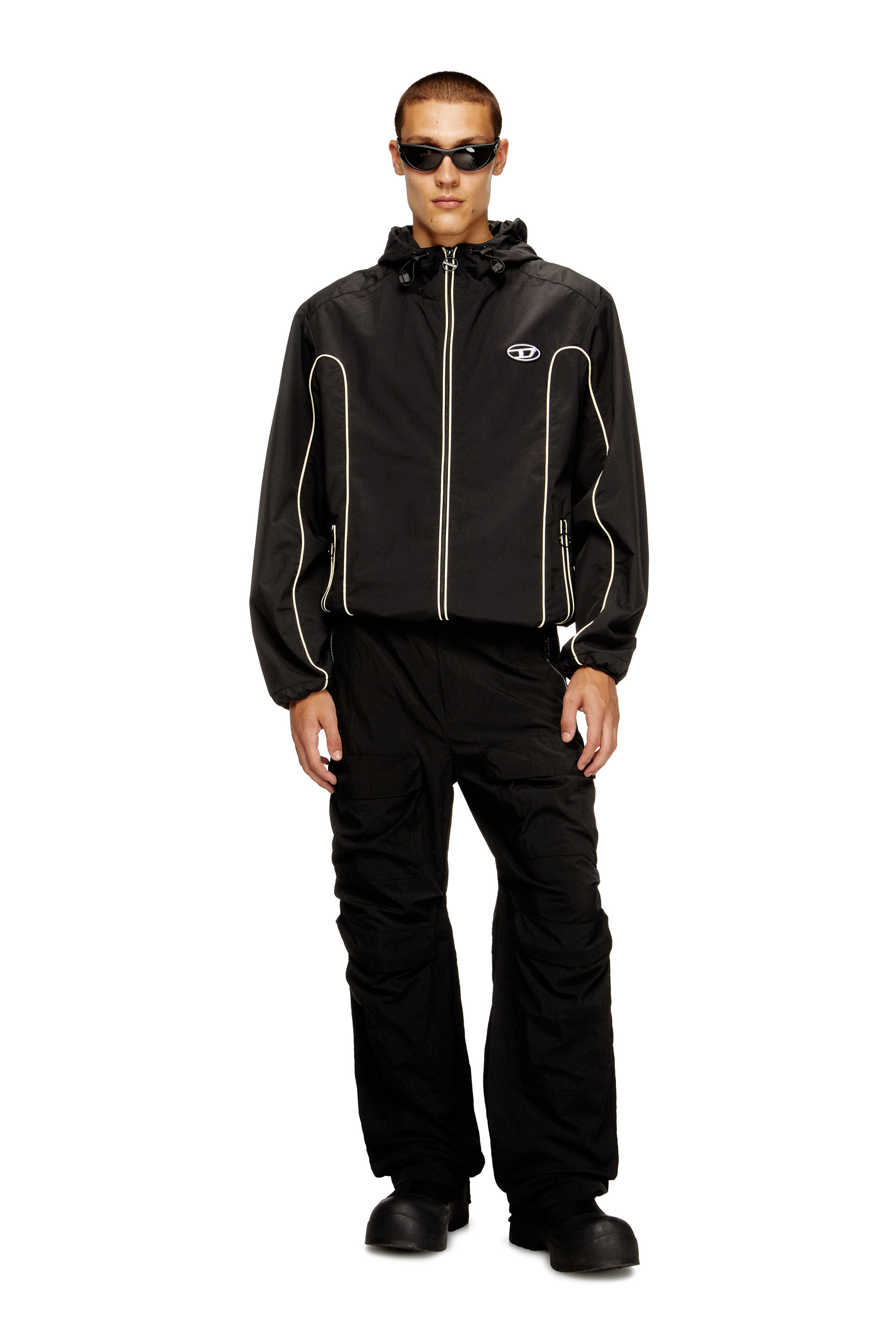 Diesel - J-HIVES, Coupe-vent avec passepoil contrasté Homme in Noir - 1