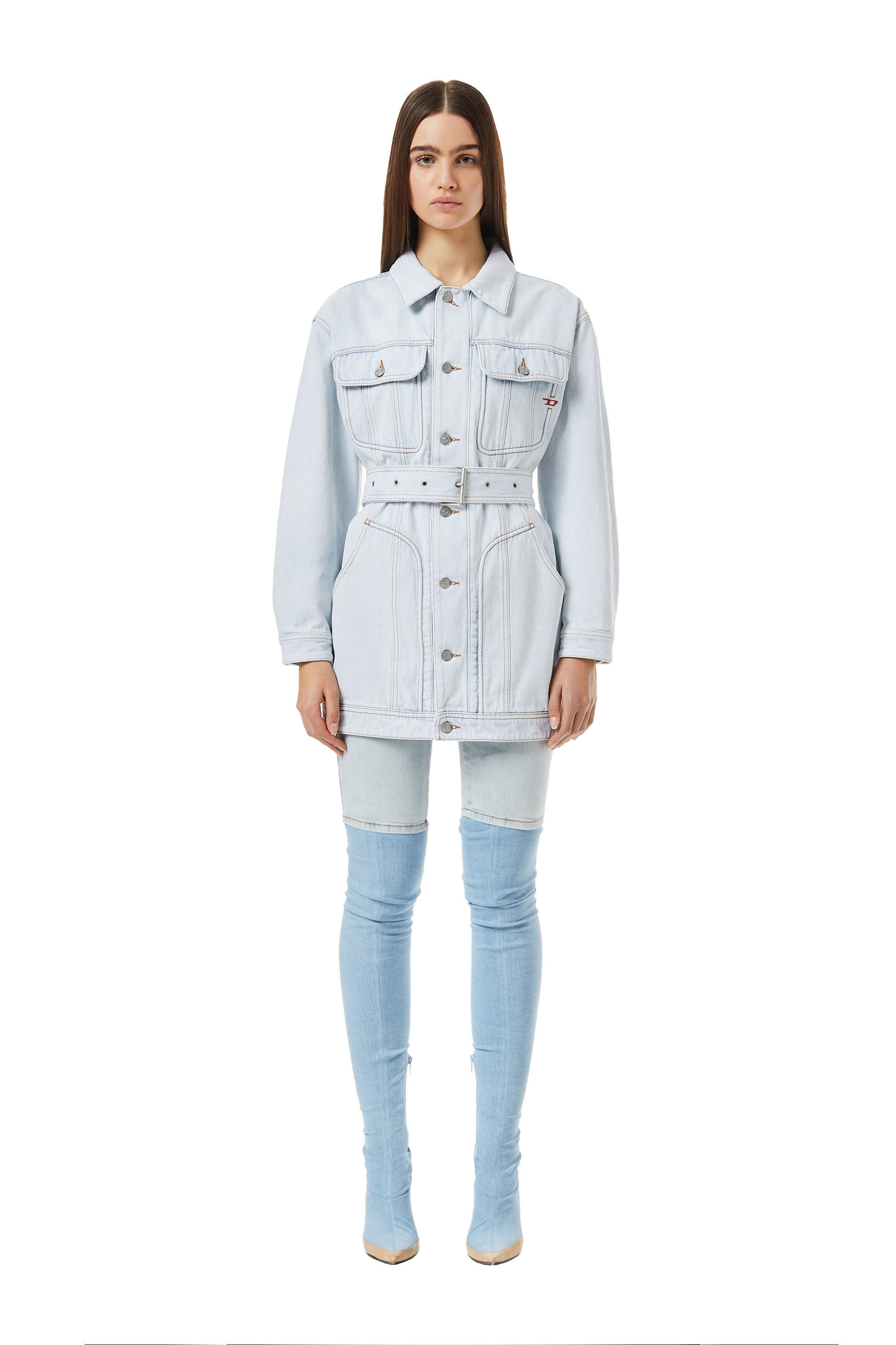 Diesel - DE-FLAMINIA TRUCKER COAT, Manteau Trucker Femme in Bleu - 3