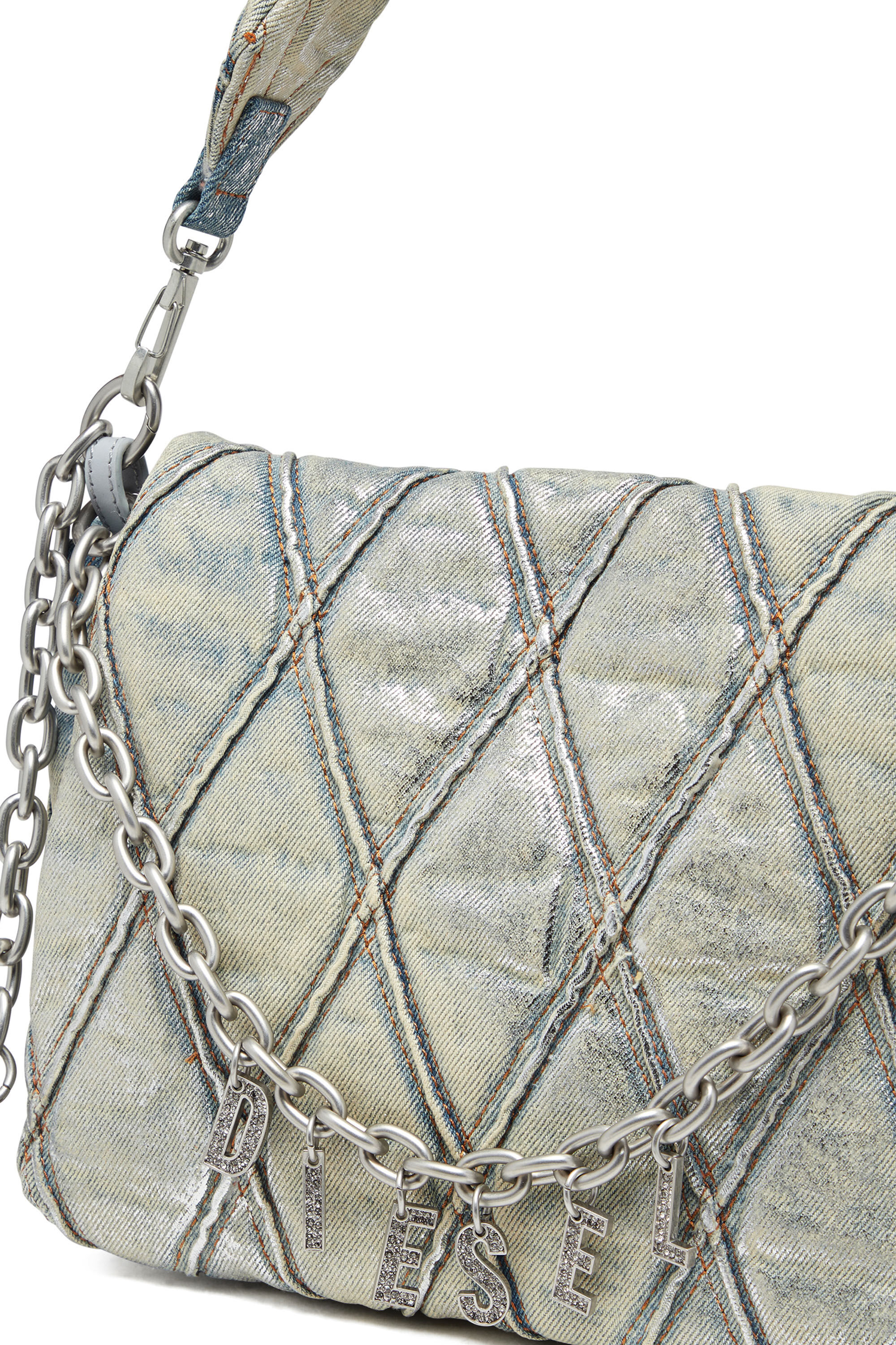 【DIESEL】charm-d shoulder m Women's Charm-D Shoulder M bag in quilted Denim | Black | Diesel