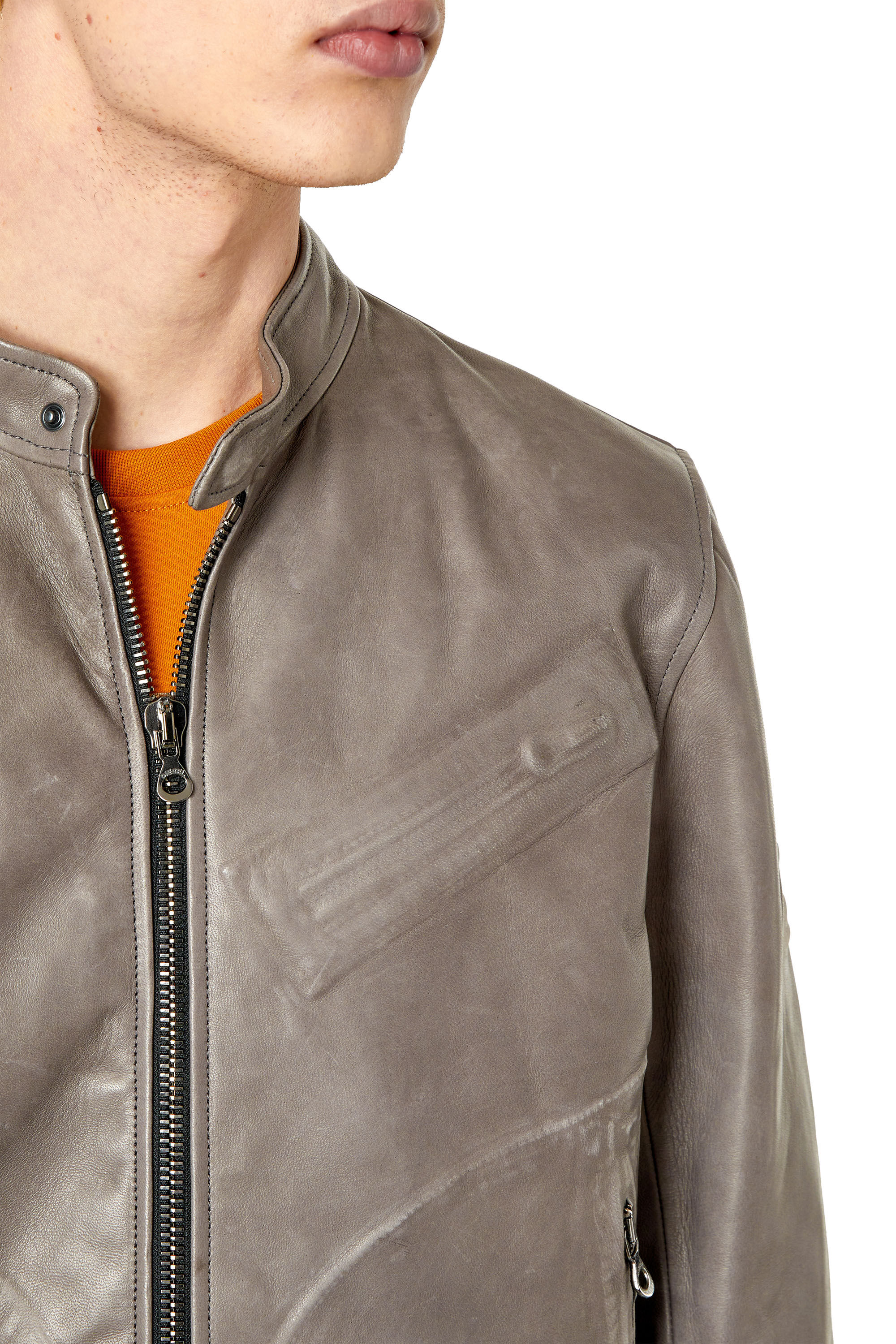 Diesel - L-JOSH, Male's Biker jacket in bonded leather in Dark Grey - 4