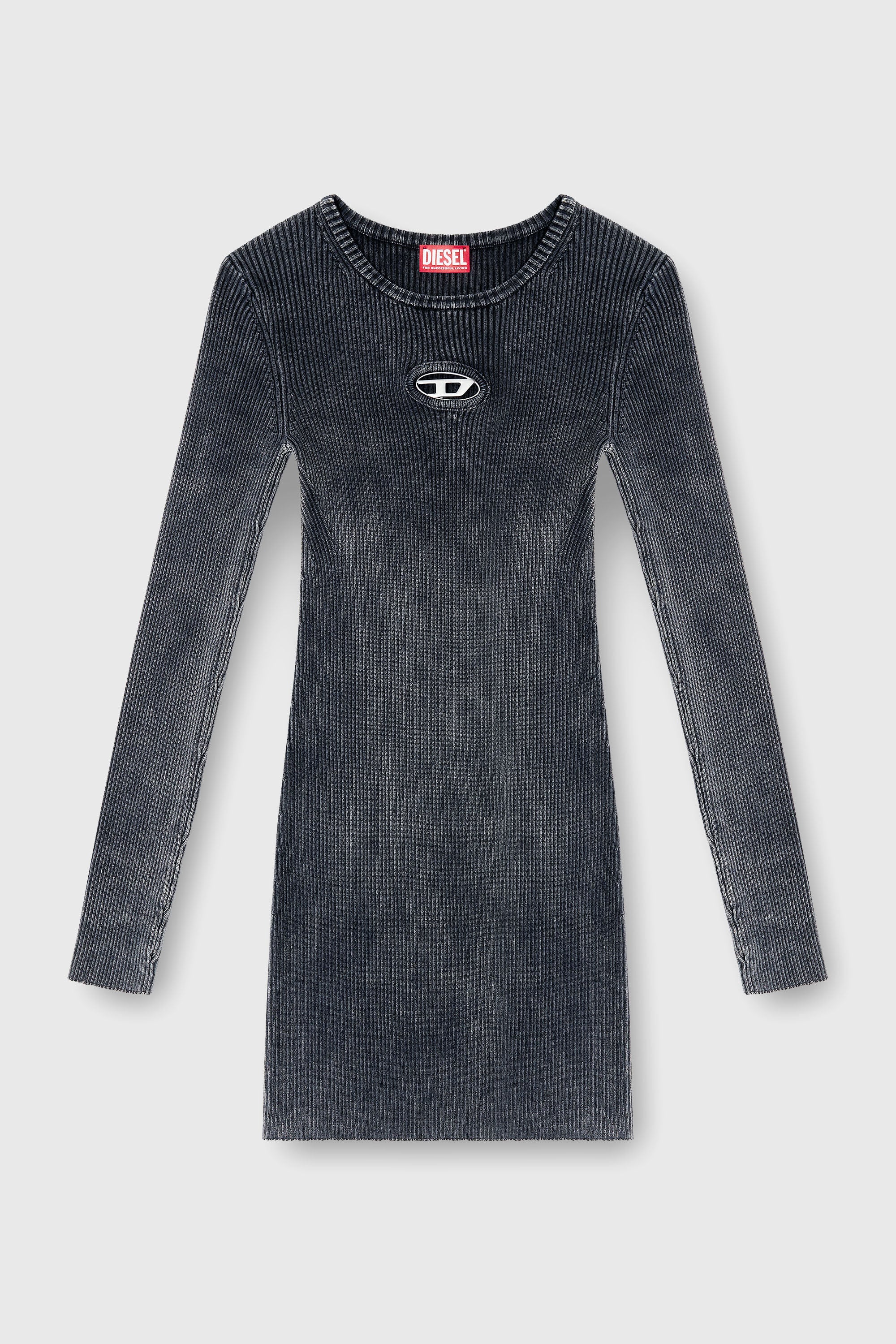 Diesel - M-ANCHORAGE-LS, Vestido corto de punto acanalado deste&ntilde;ido Mujer in Gris - 2