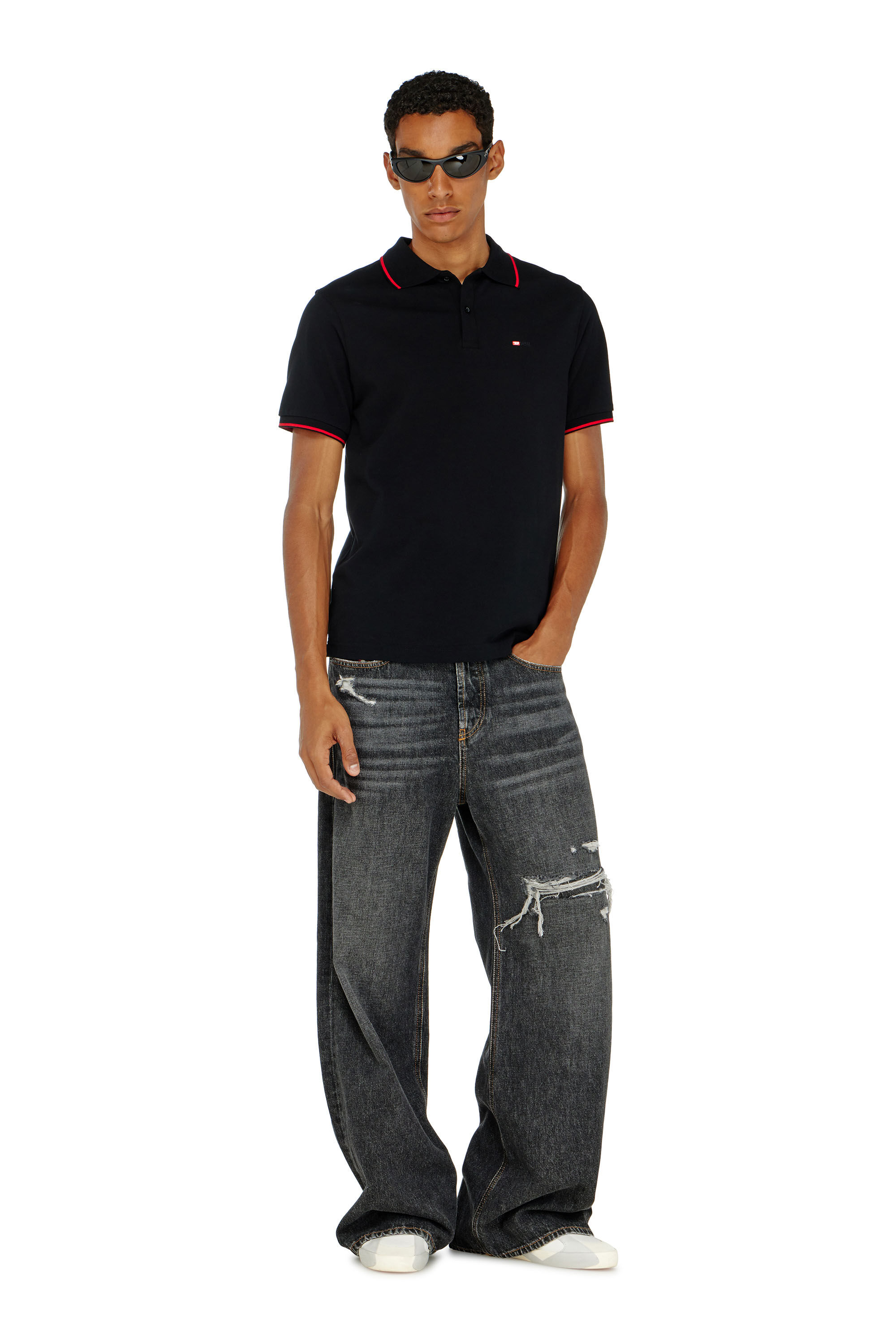 Men's Polo shirt with micro Diesel embroidery | Black | Diesel US