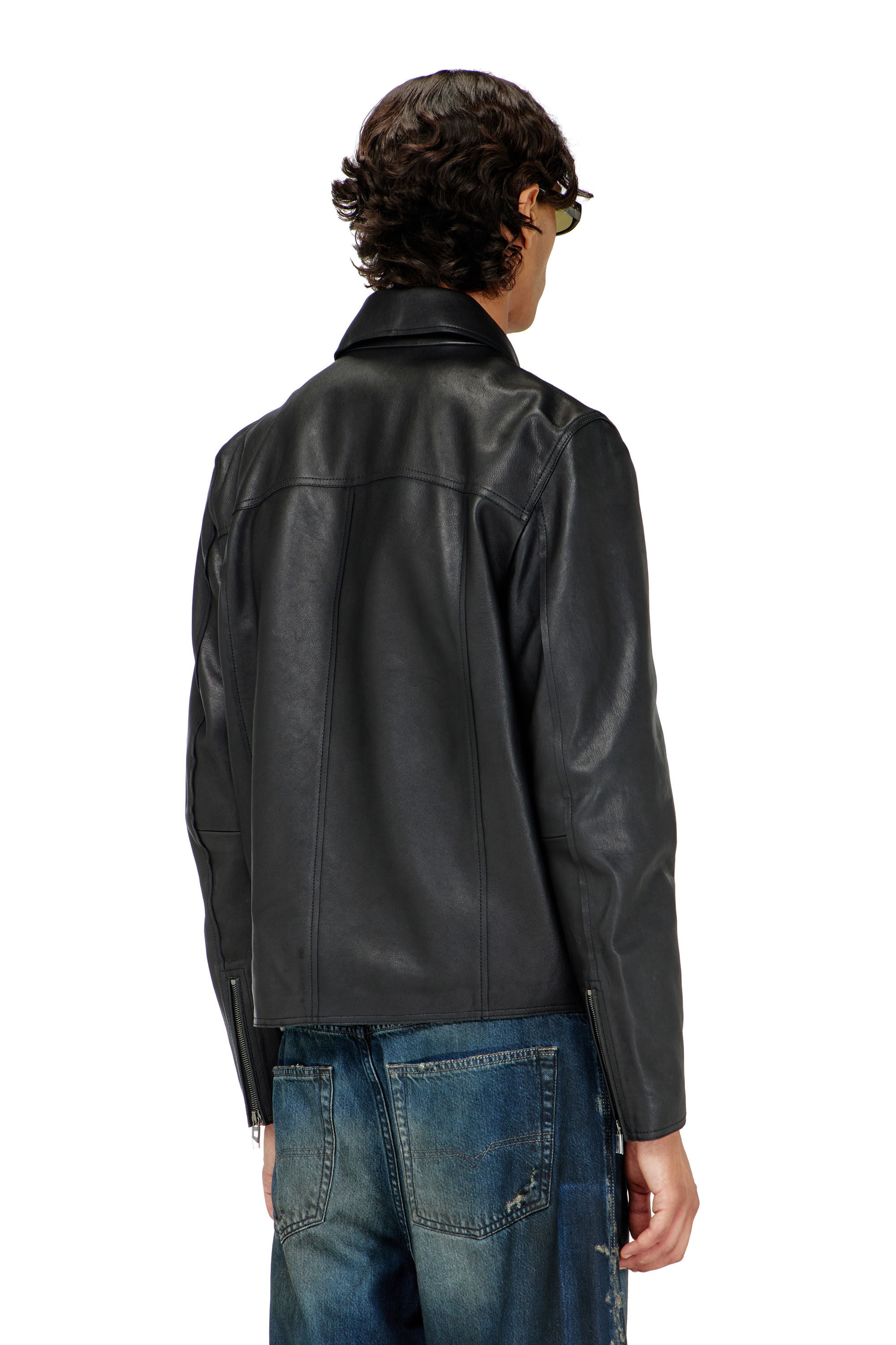 Diesel - L-KORN-A, Chaqueta de cuero con Oval D en relieve Hombre in Negro - 5