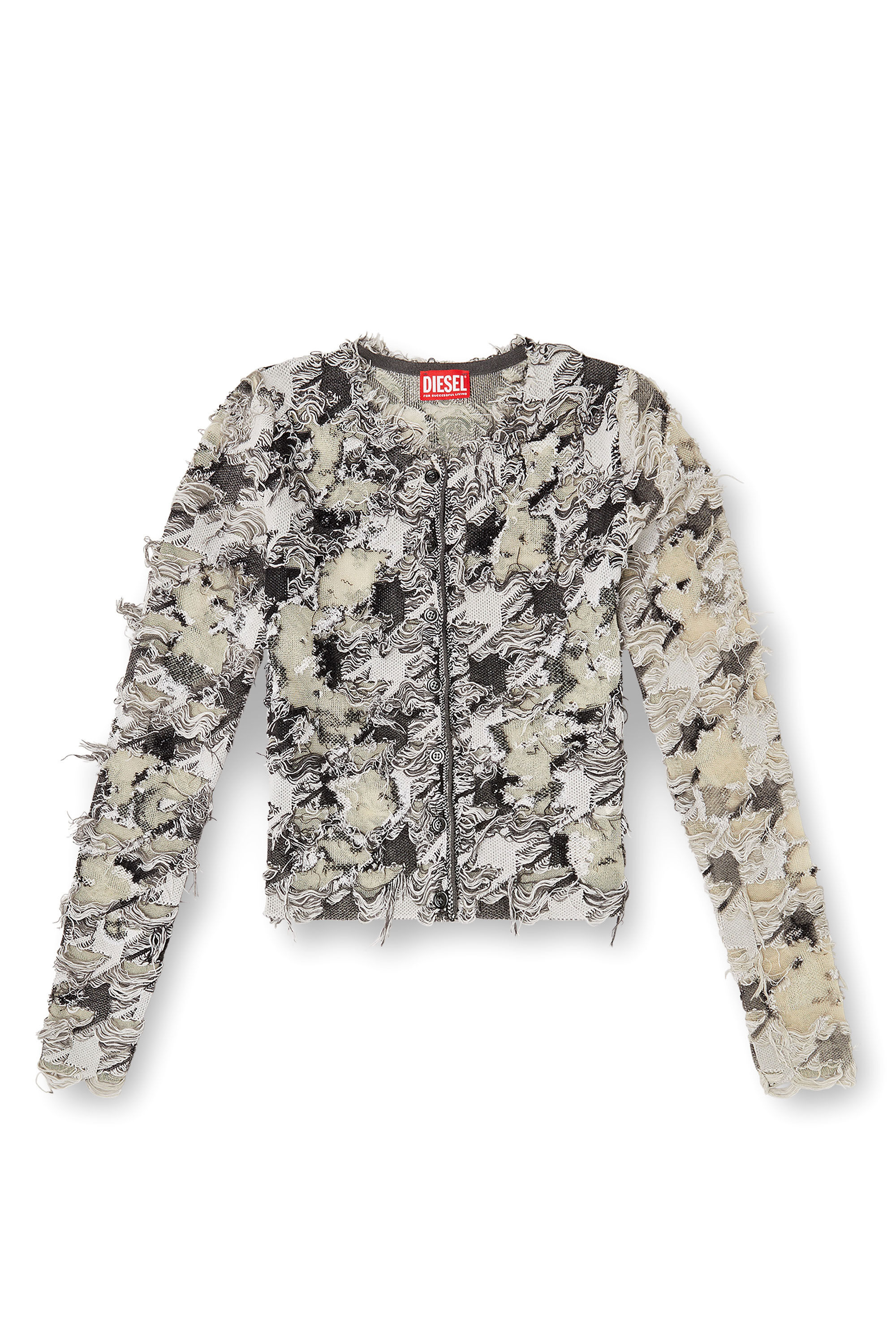 Diesel - M-SIBYLLA, Female's Cardigan in devoré houndstooth jacquard in Grey/White - 2