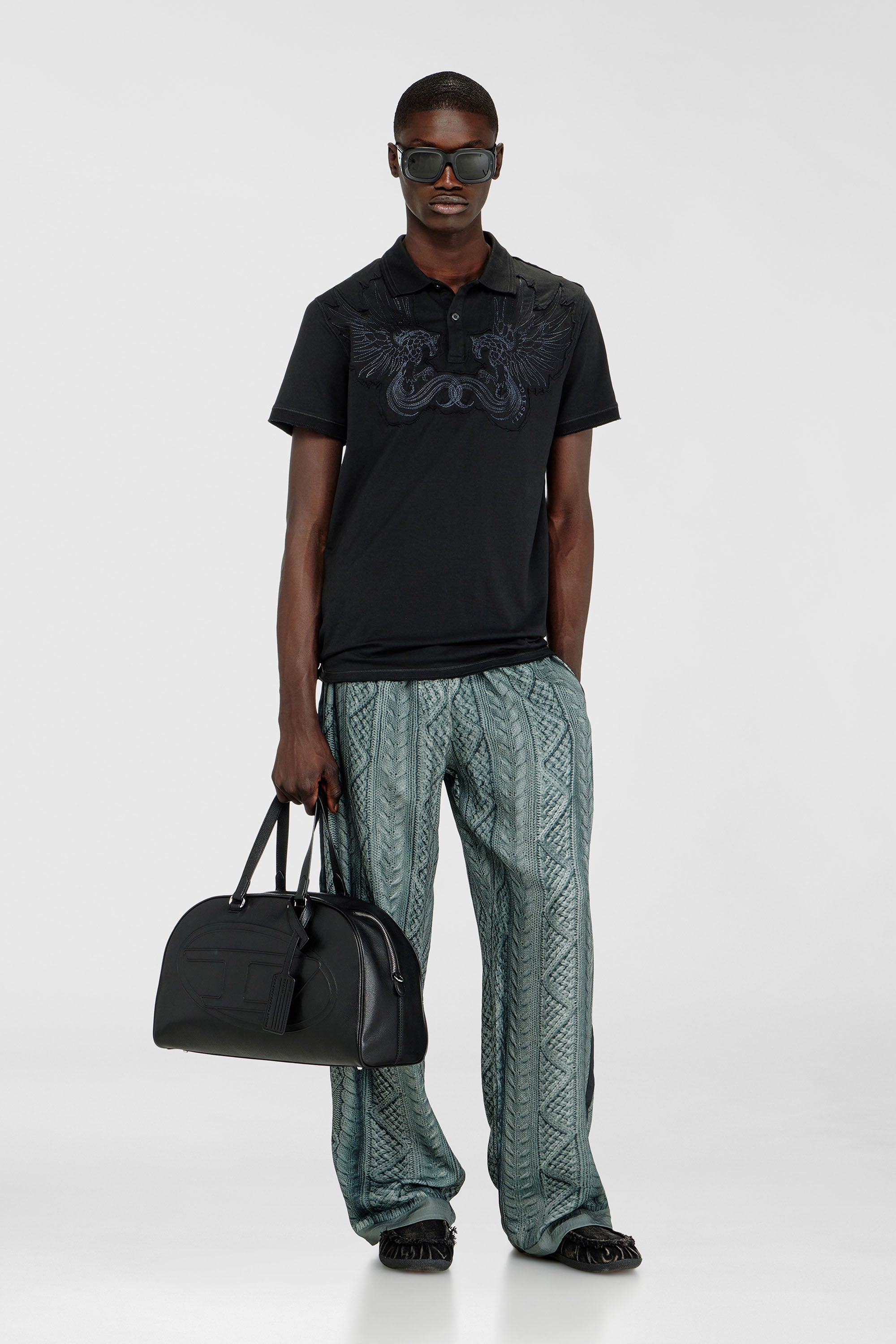 Diesel - T-PHEN, Polo en coton avec patch brod&eacute; Homme in Noir - 1