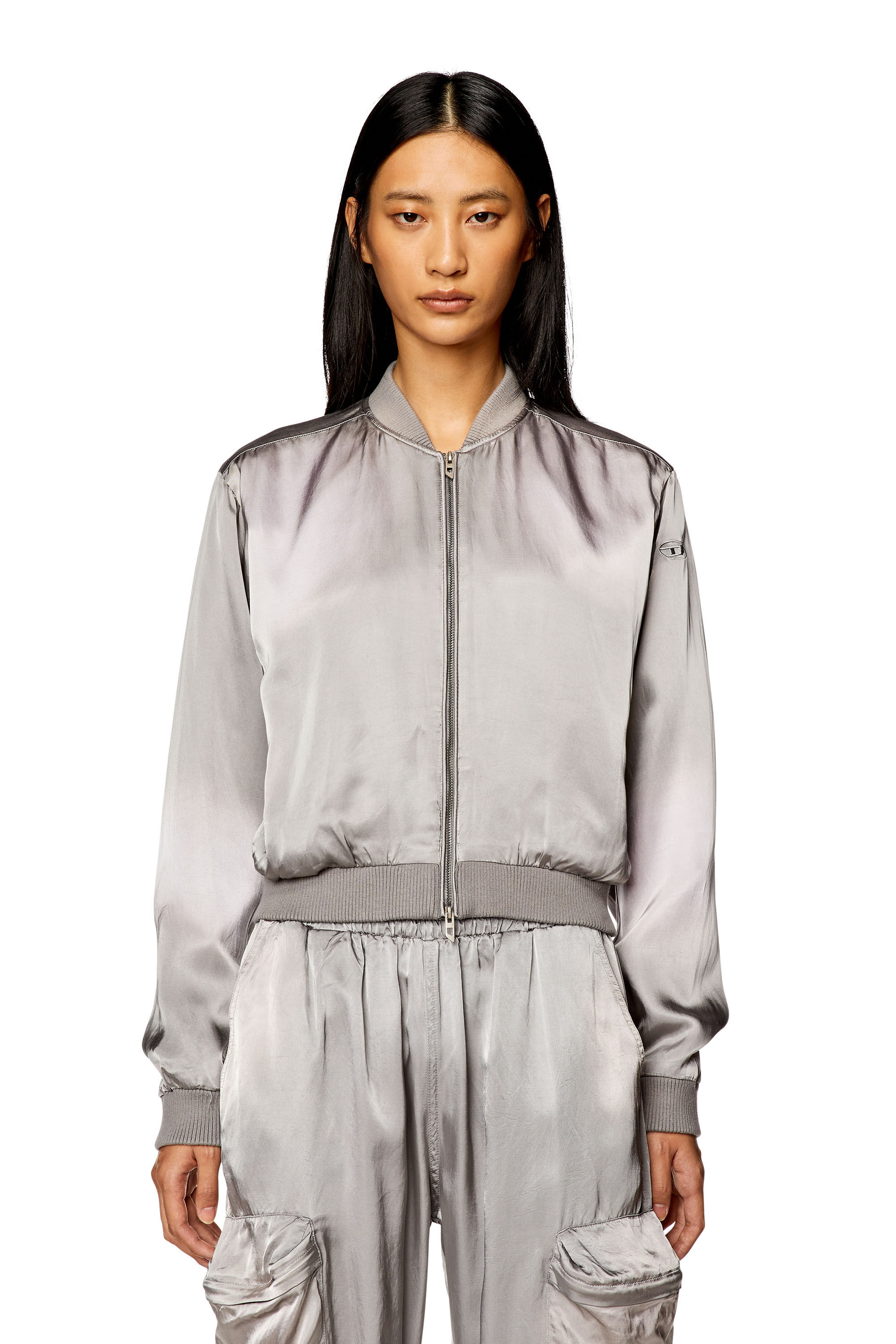 Women's Bomber jacket in treated satin | Grey | Diesel {{Country}}