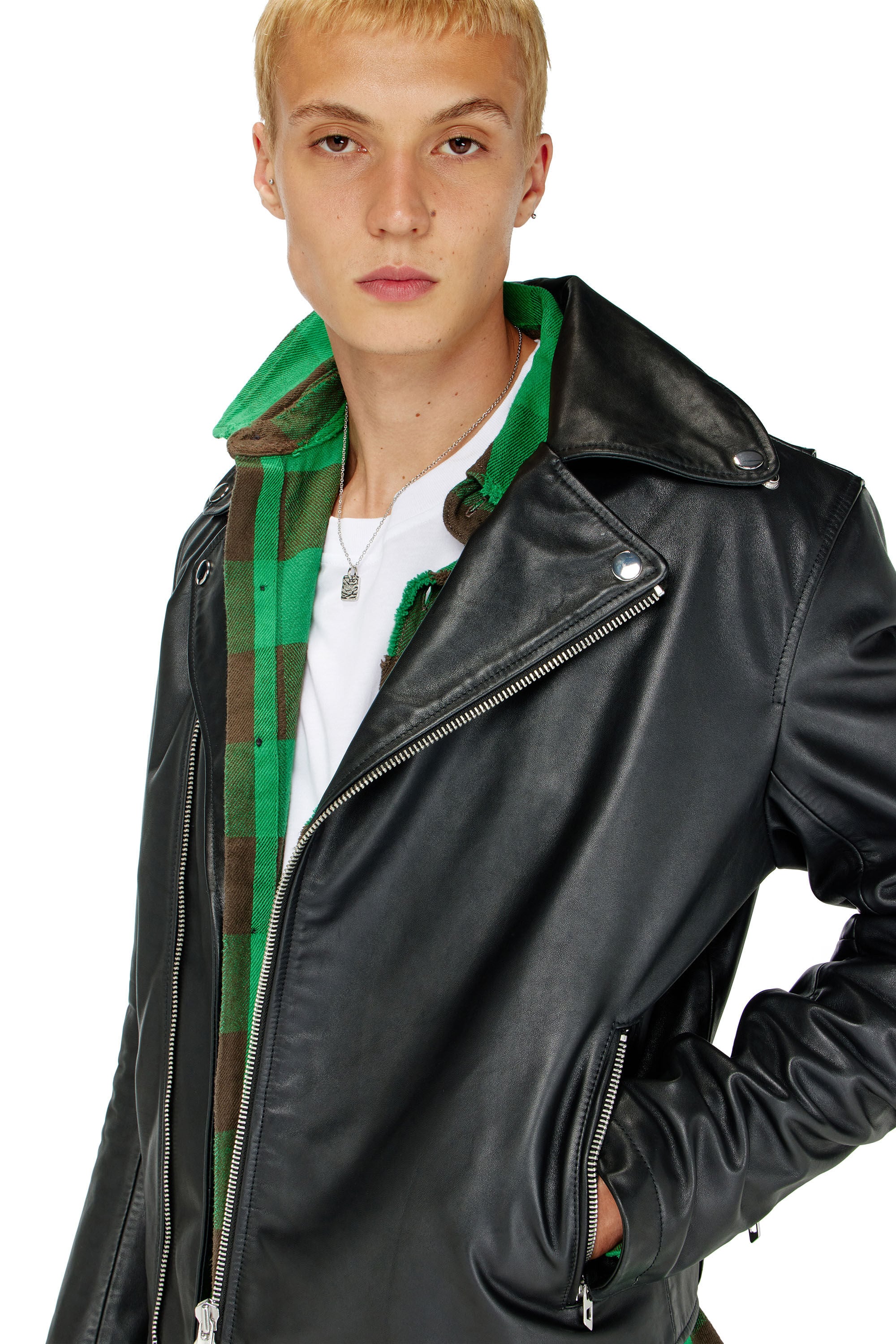 Diesel - L-EO-WRD, Man's Biker jacket in waxed leather in Black - 4