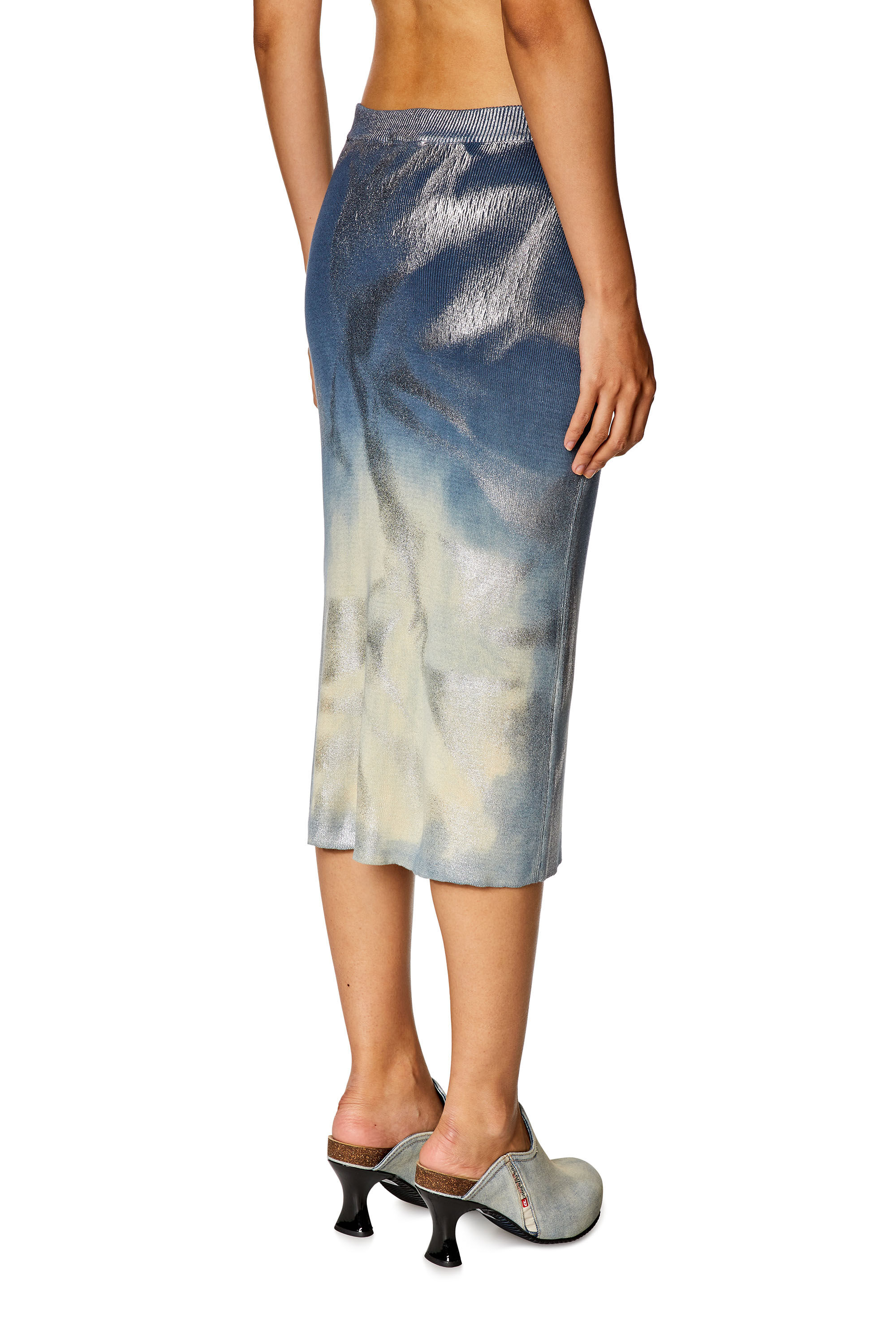 Diesel - M-ILAN, Female's Knit pencil skirt with metallic effects in Blue - 4