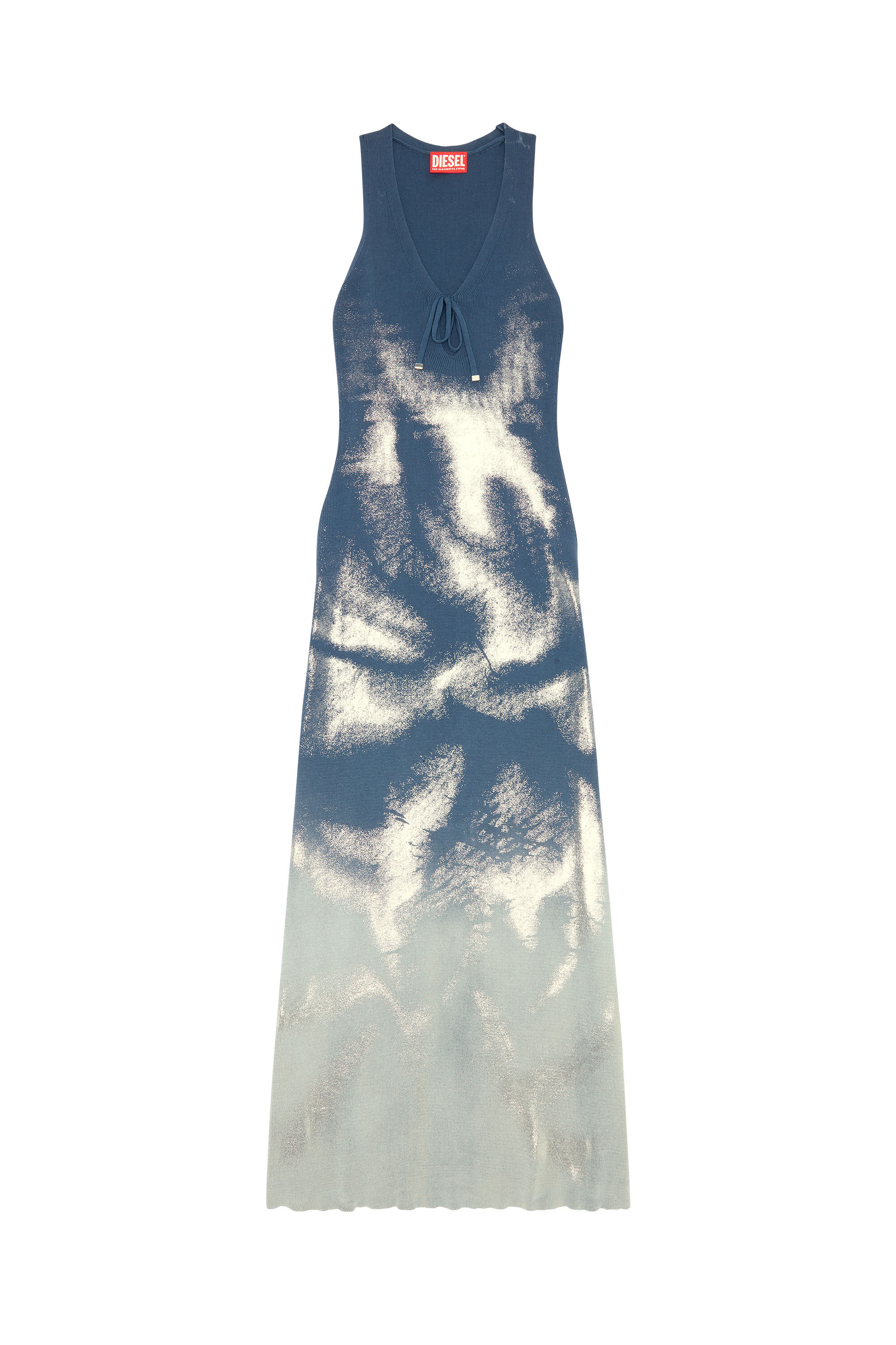 Diesel - M-IDELLE, Female's Long knit dress with metallic effects in Blue - 2