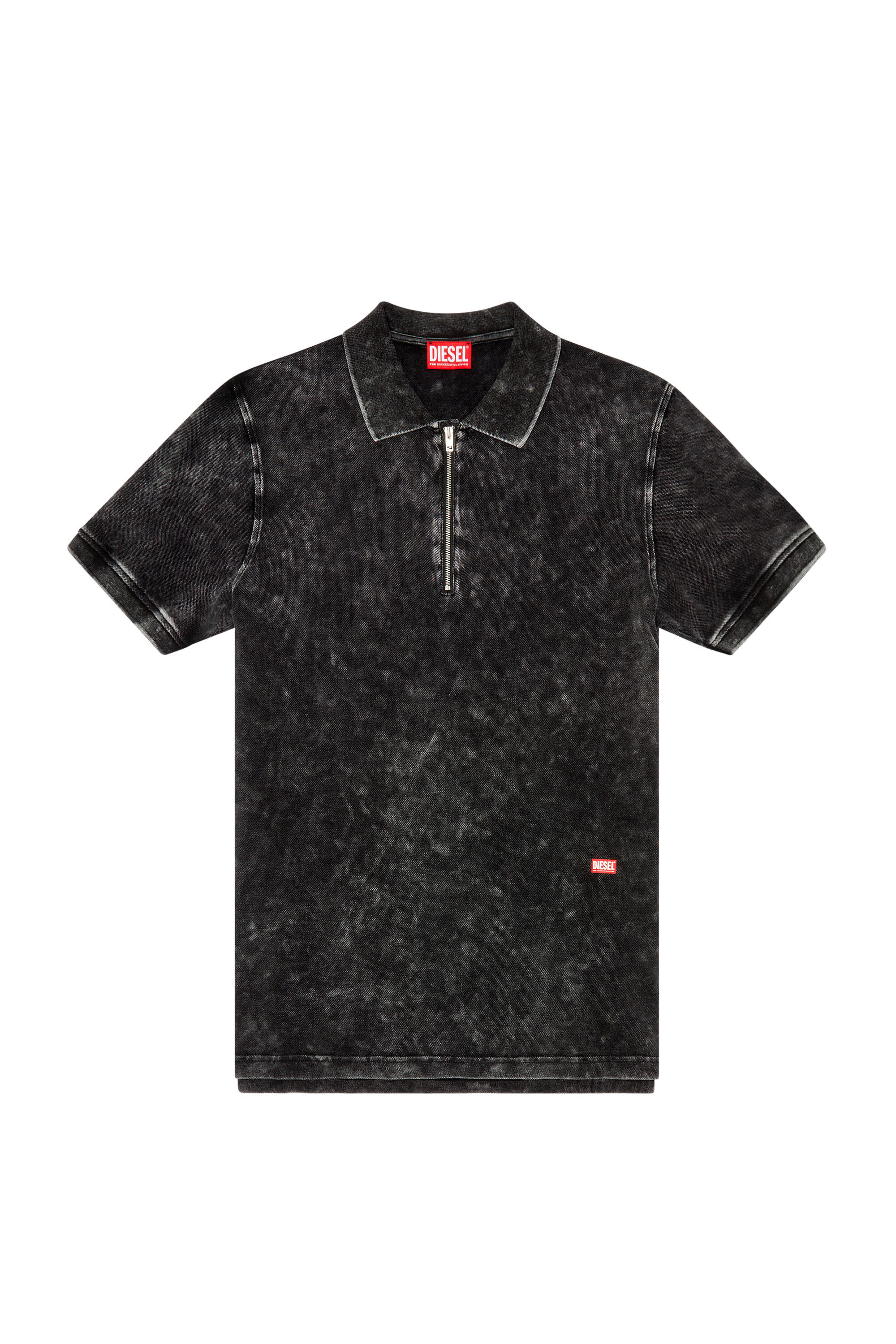 Diesel - T-SMITH-ZIP, Male's Polo shirt in faded piqué in Black - 2