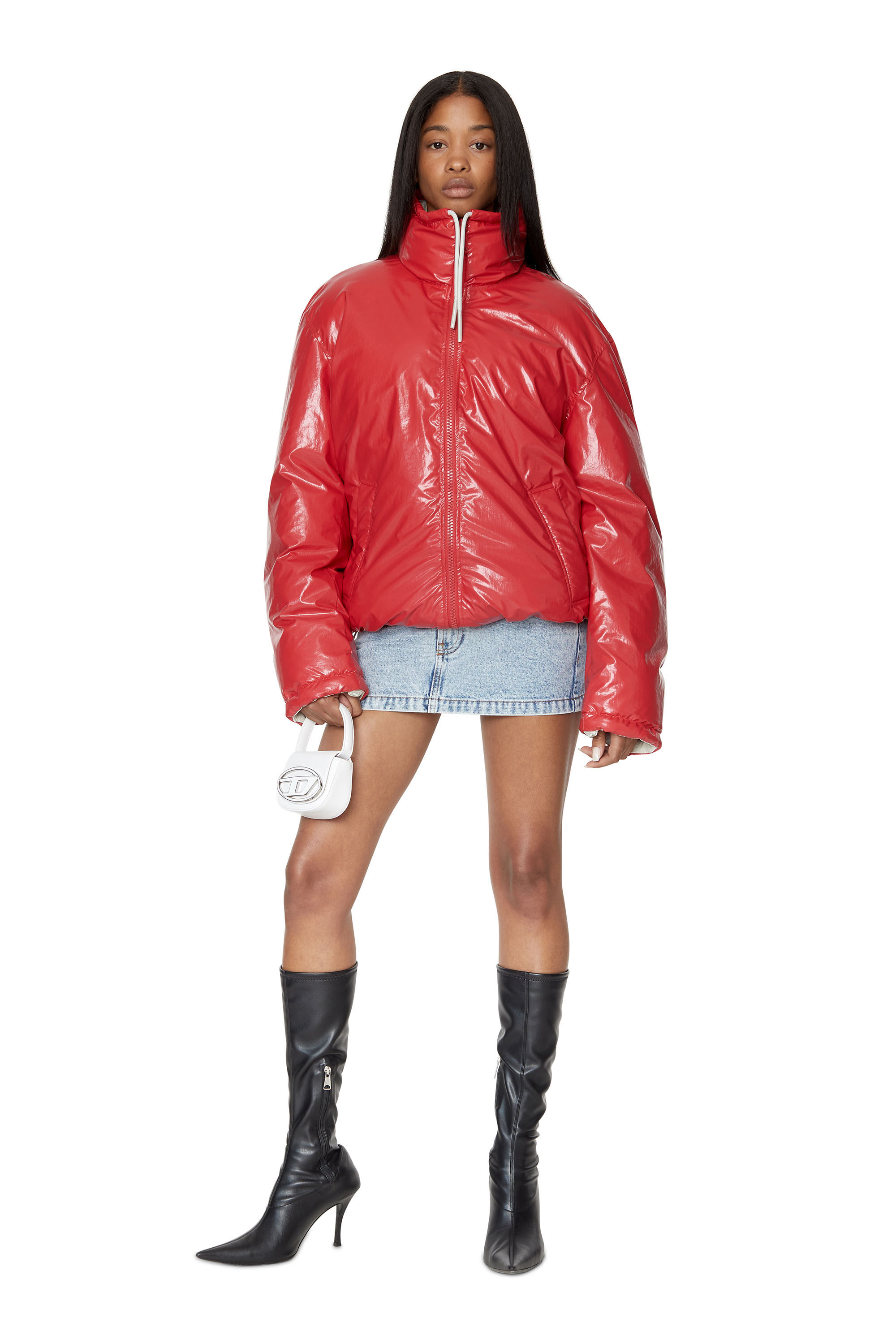 Diesel - W-JUPITER, Female's Oversized reversible logo puffer jacket in Red - 1