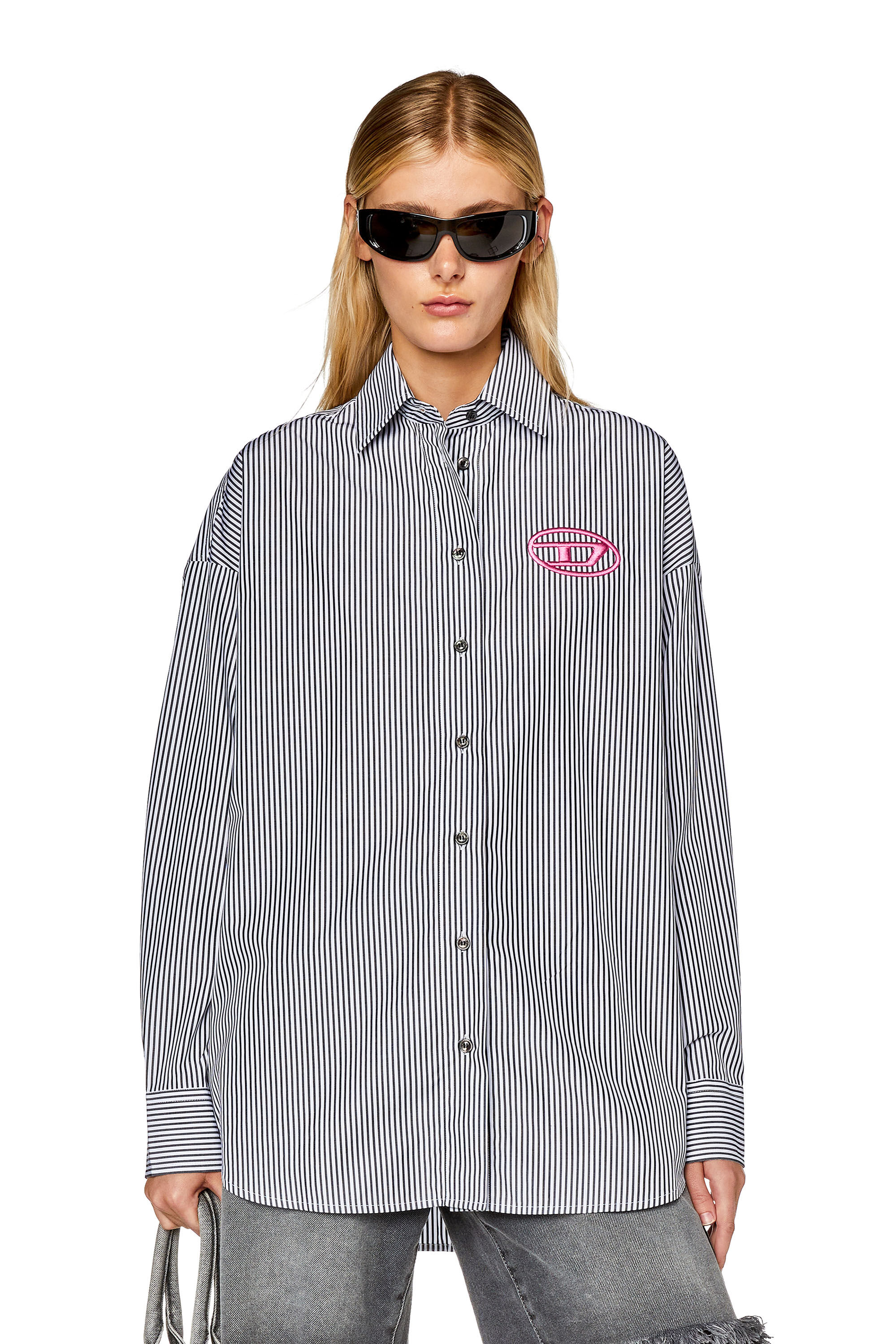 Diesel - C-DOU-STRIPE, Chemise rayée avec broderie contrastée Femme in Polychrome - 3