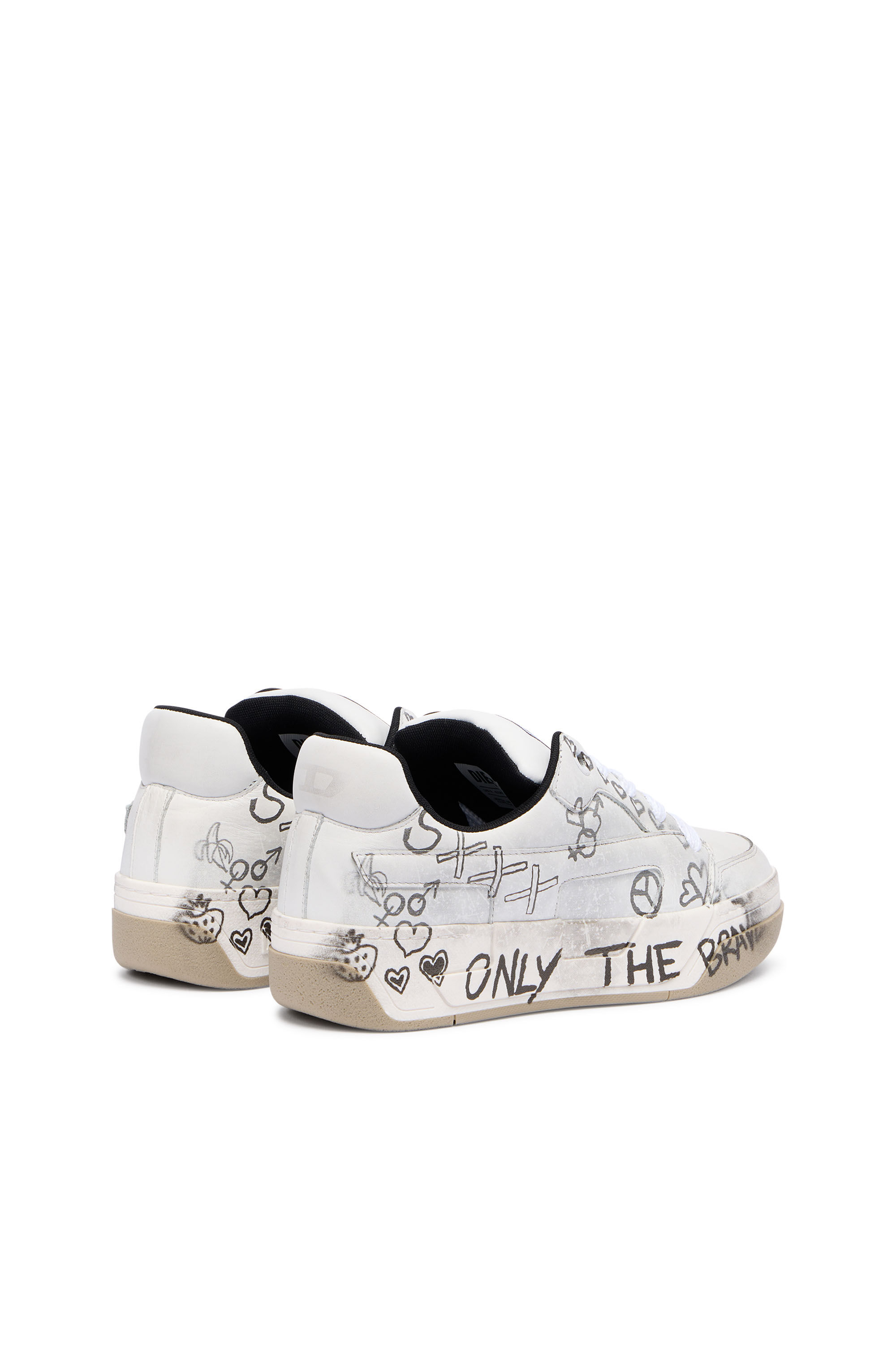 Women's D-Ollie-Leather sneakers with graffiti print | White | Diesel