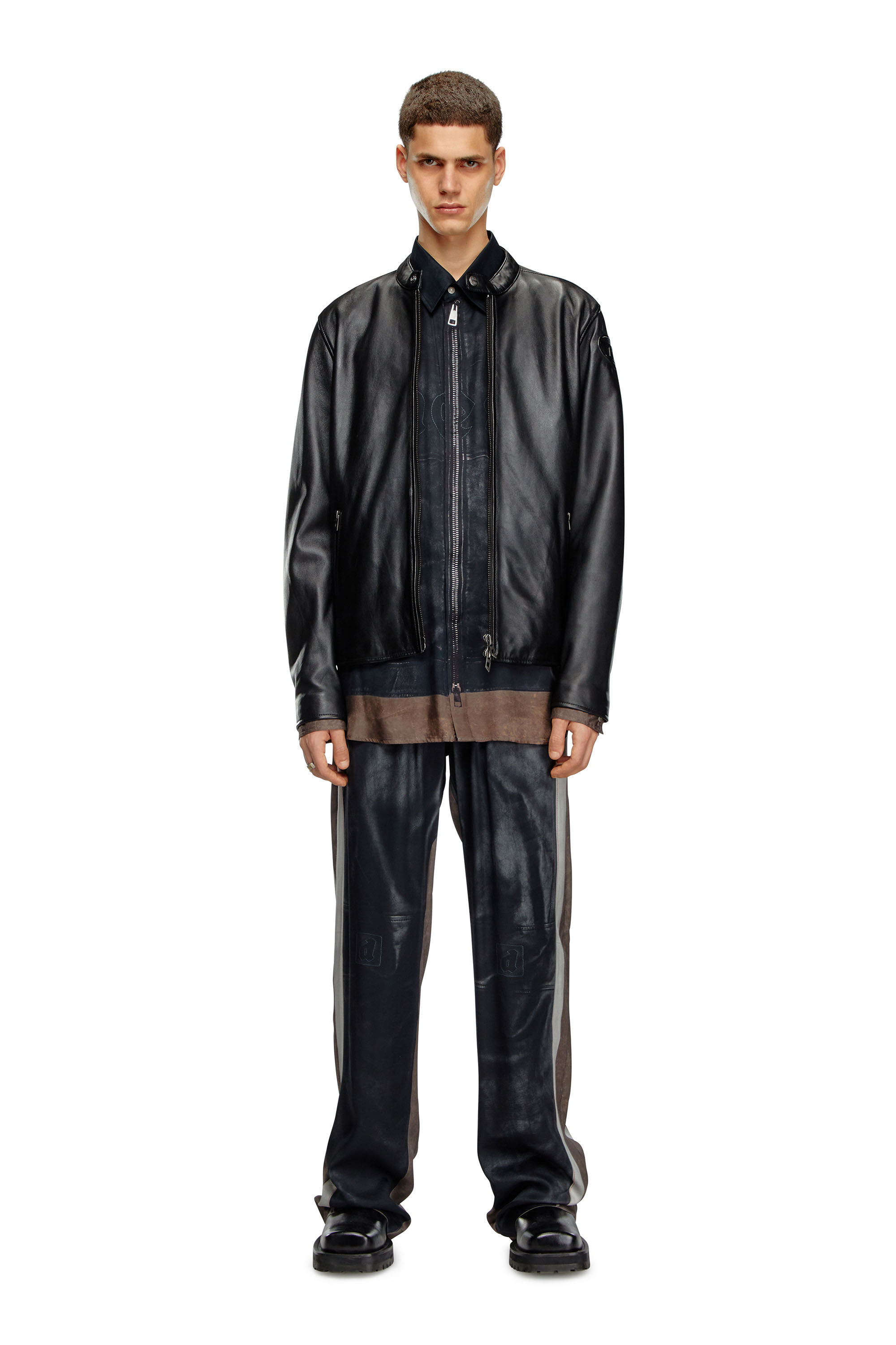 ジャケット・アウター DIESEL Motorcycle Jacket Men's Leather biker jacket with embossed logo | Black | Diesel
