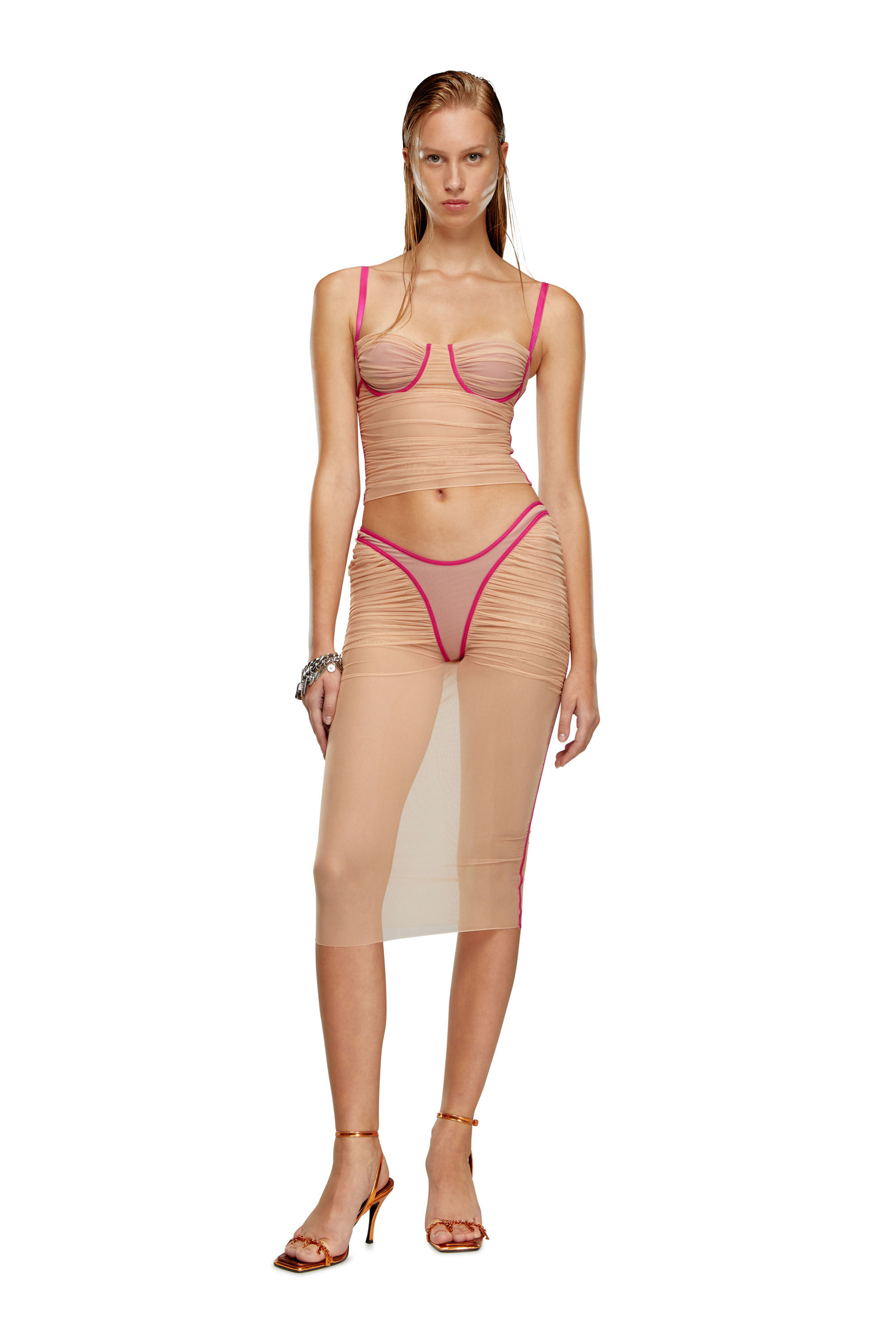 Diesel - T-HAILYNA, Female's Ruched mesh top with binding in Face Powder - 1