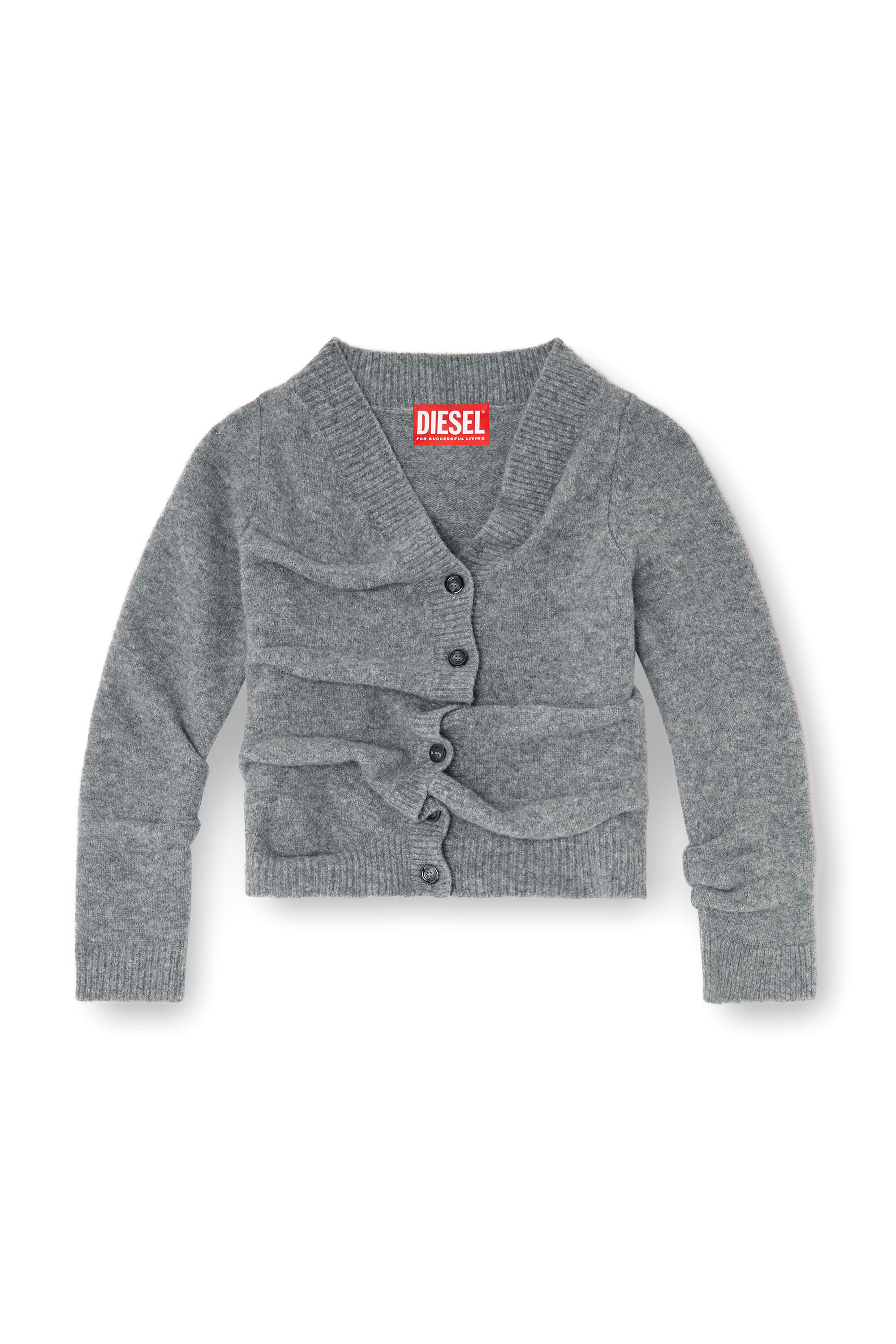 Diesel - M-AVA, C&aacute;rdigan cropped de punto hervido arrugado Mujer in Gris - 2