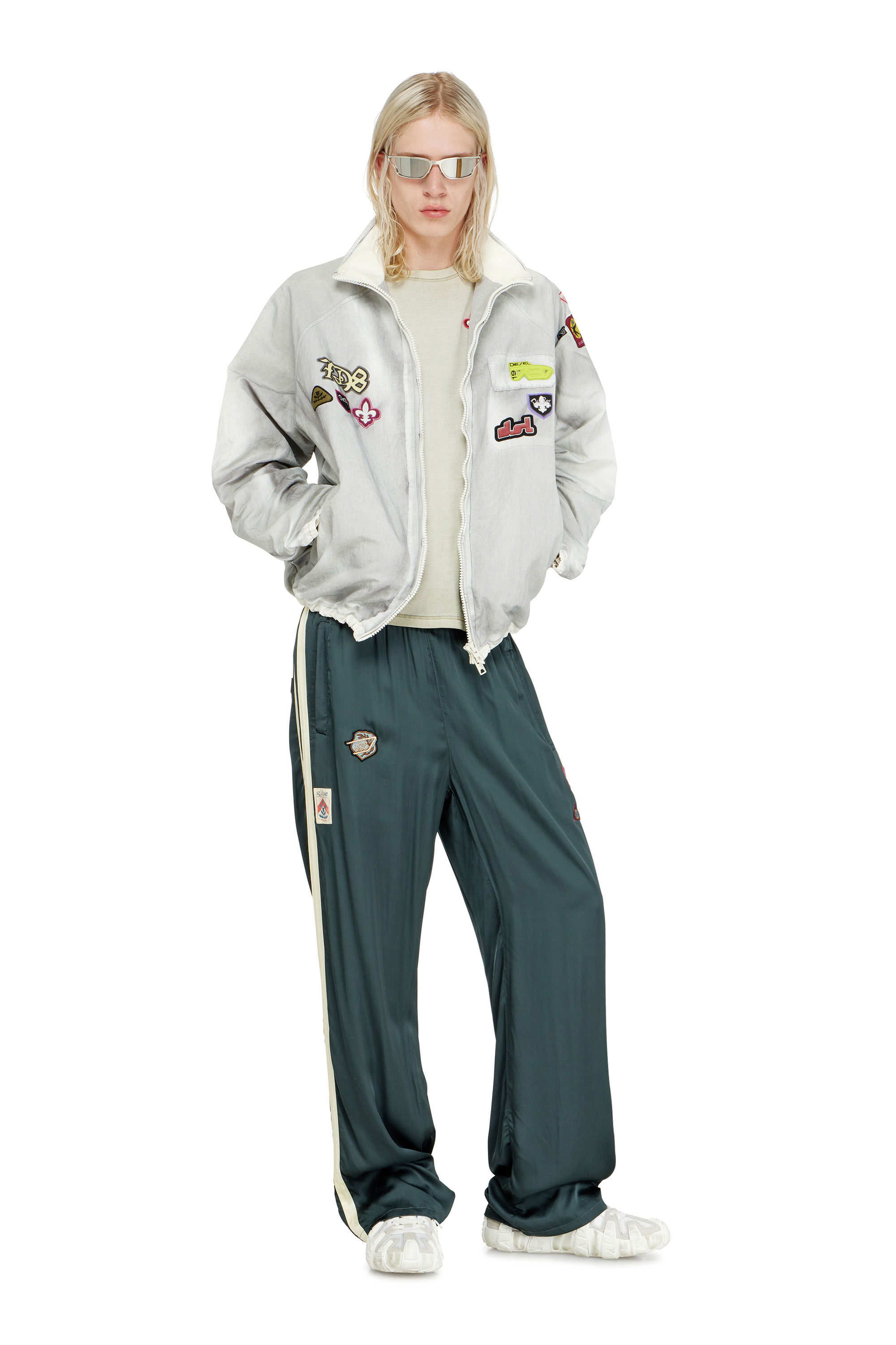 Men's Windbreaker with trompe l'oeil patches | Grey | Diesel