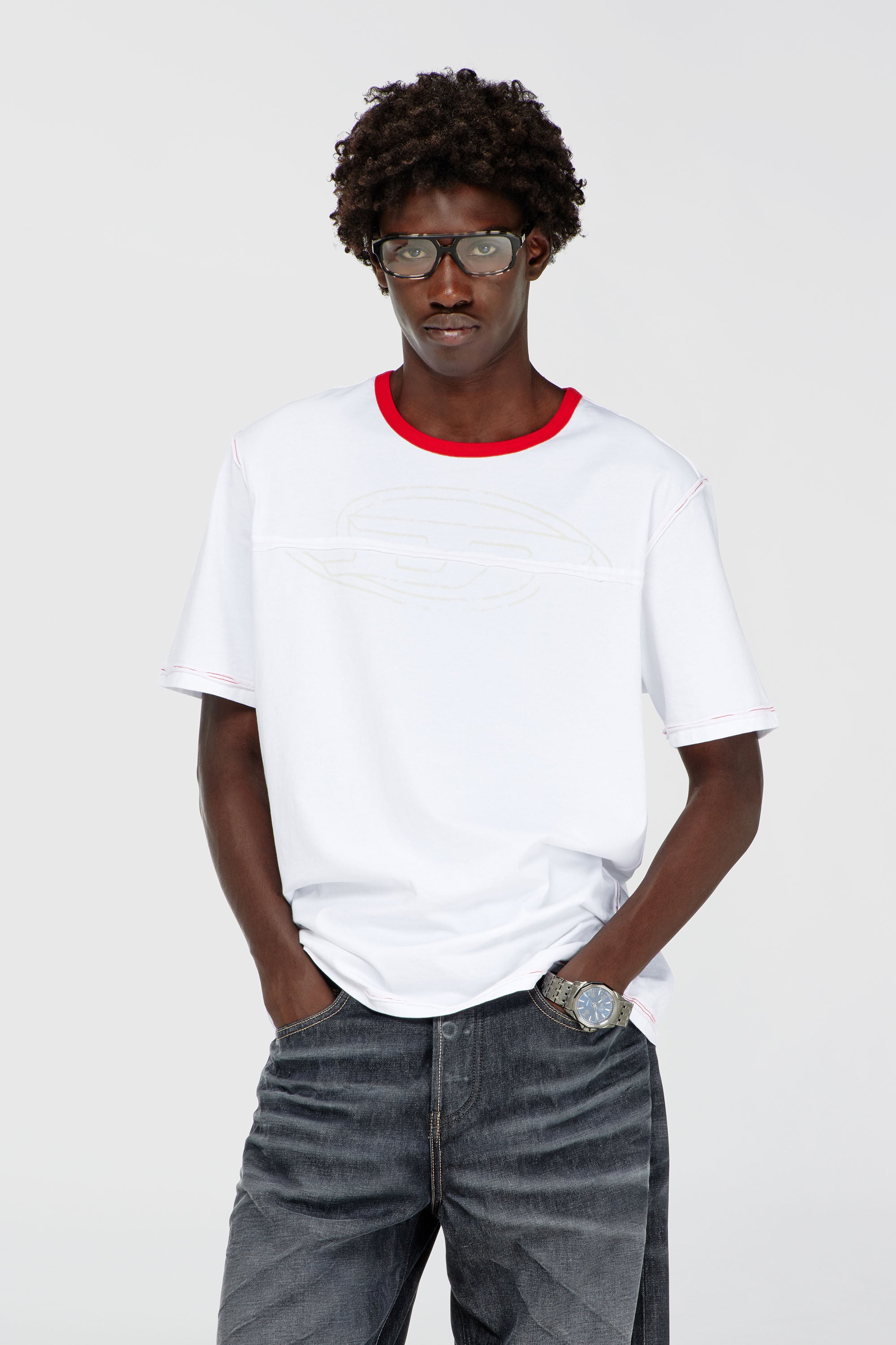 Diesel - T-ADJUST-CUT-OD, Man's T-shirt with sectioned Oval D in White - 3