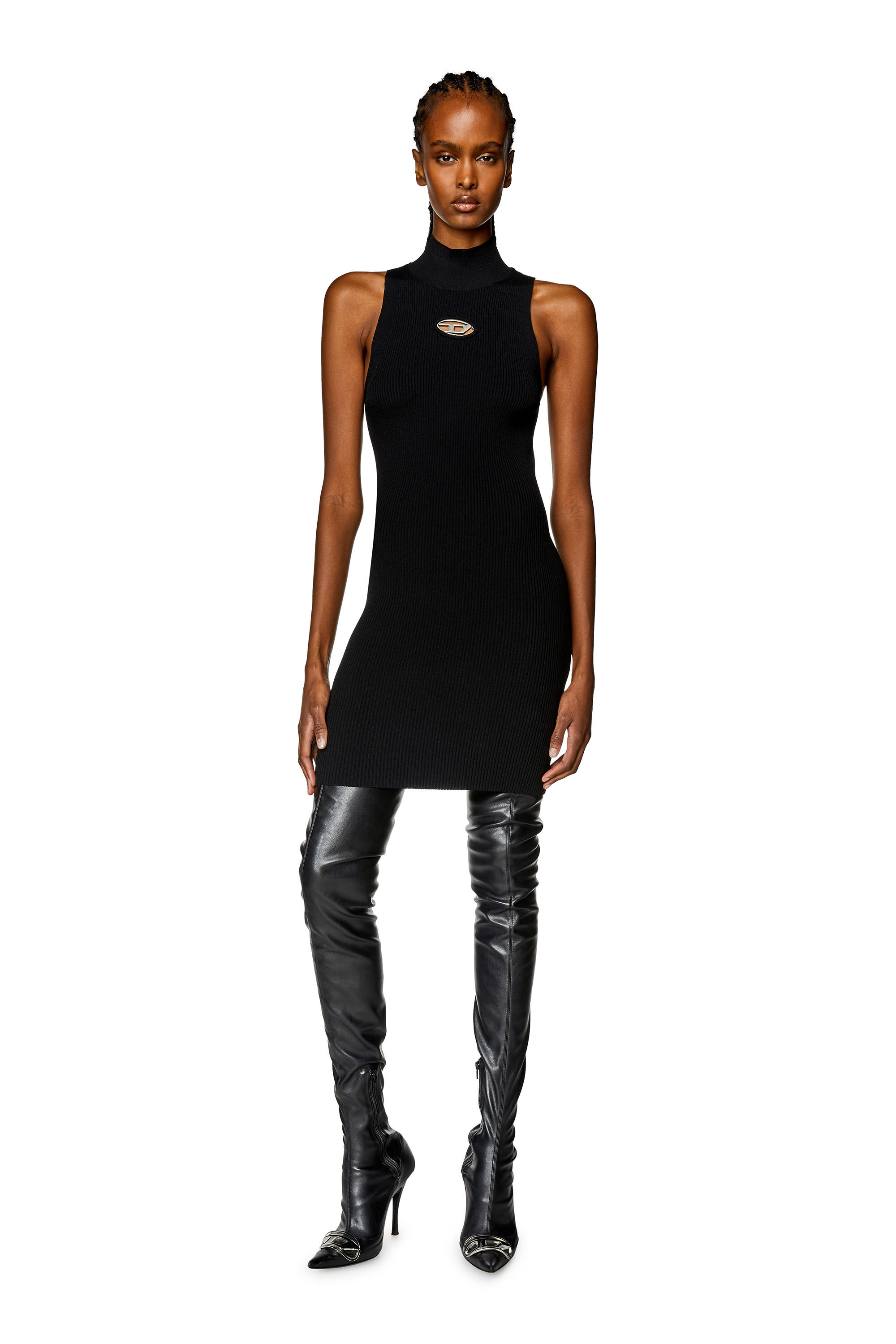 Women's Short turtleneck dress in ribbed knit | Black | Diesel