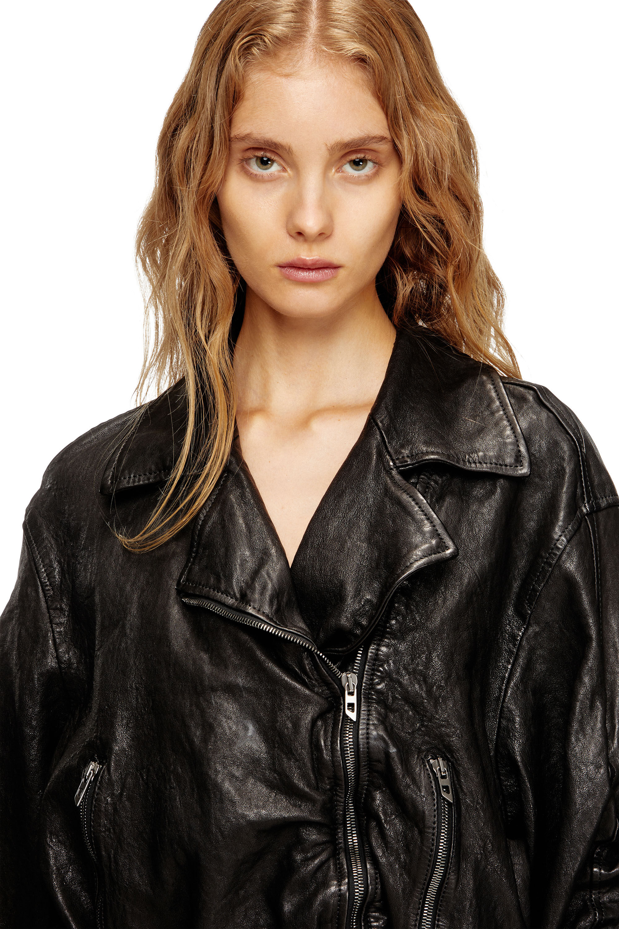 Diesel - L-OYS, Female's Belted jacket in boiled leather in Black - 4