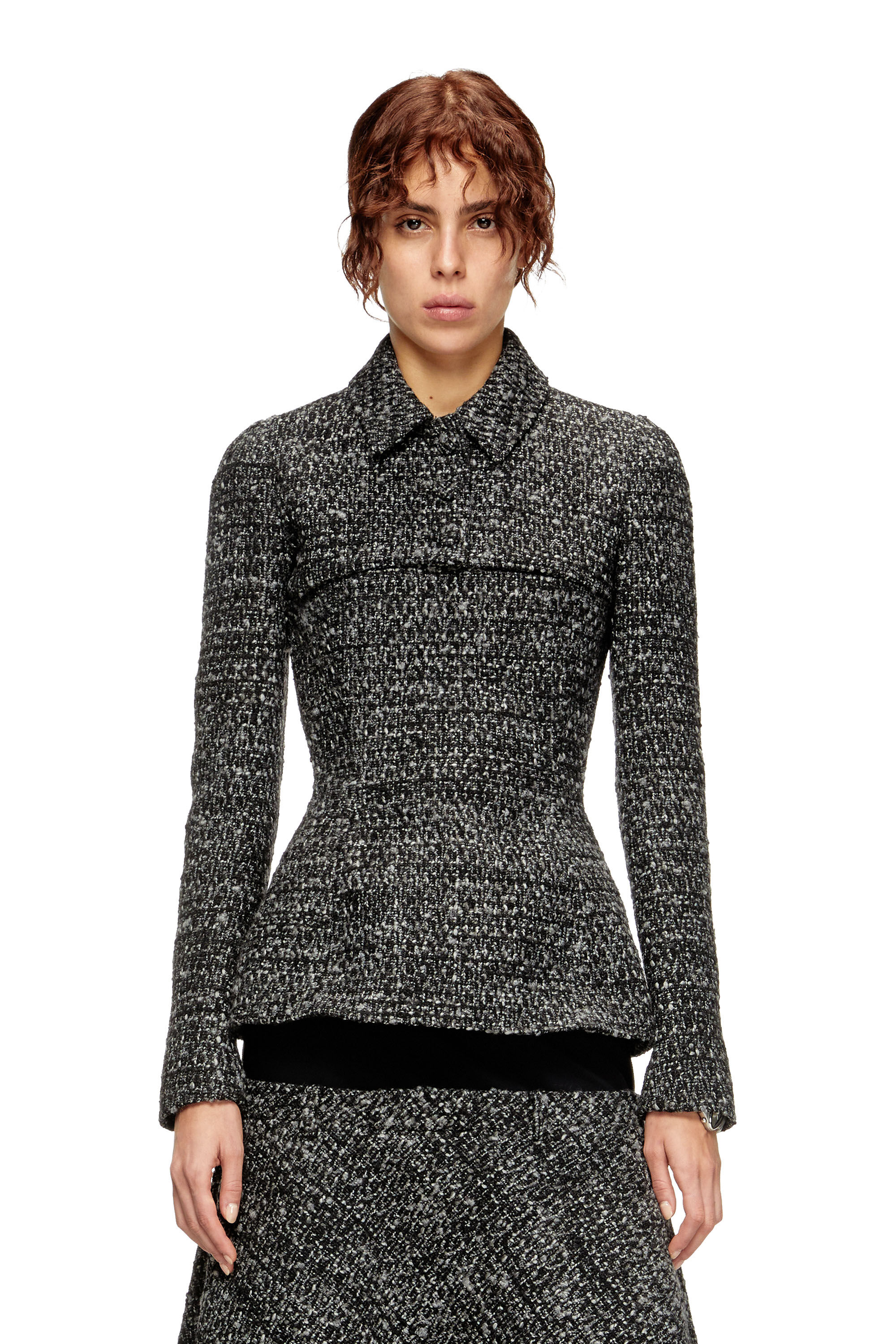 Diesel - G-ANNE, Woman's Boucl&eacute; jacket with ultra-crop hem in Black - 3