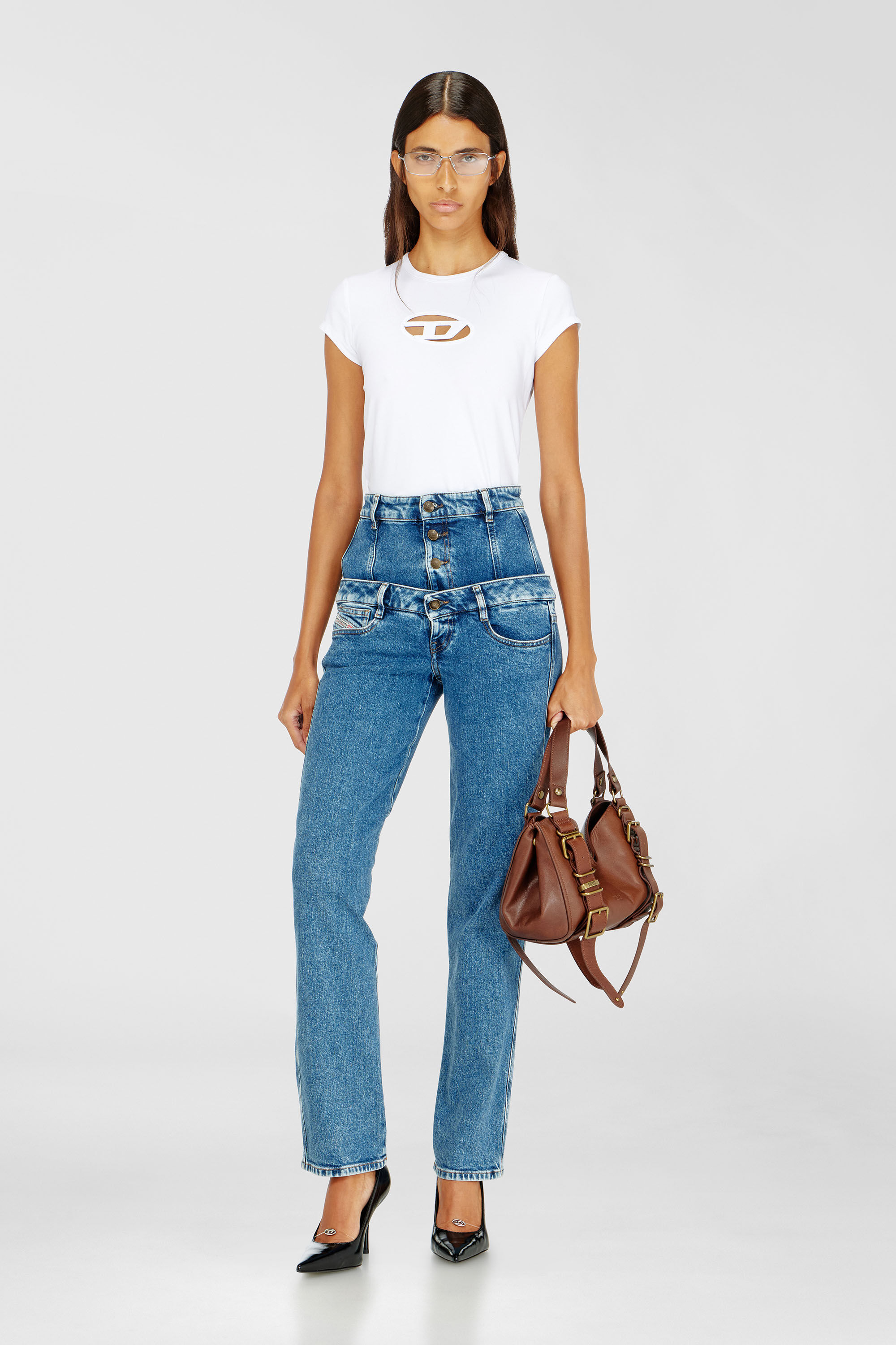 DIESEL ディーゼル T-ANGIE Dロゴ Tシャツ ホワイト Y2K T-ANGIE Woman: Cotton T-shirt with cut-out D logo | Diesel {{Country}}