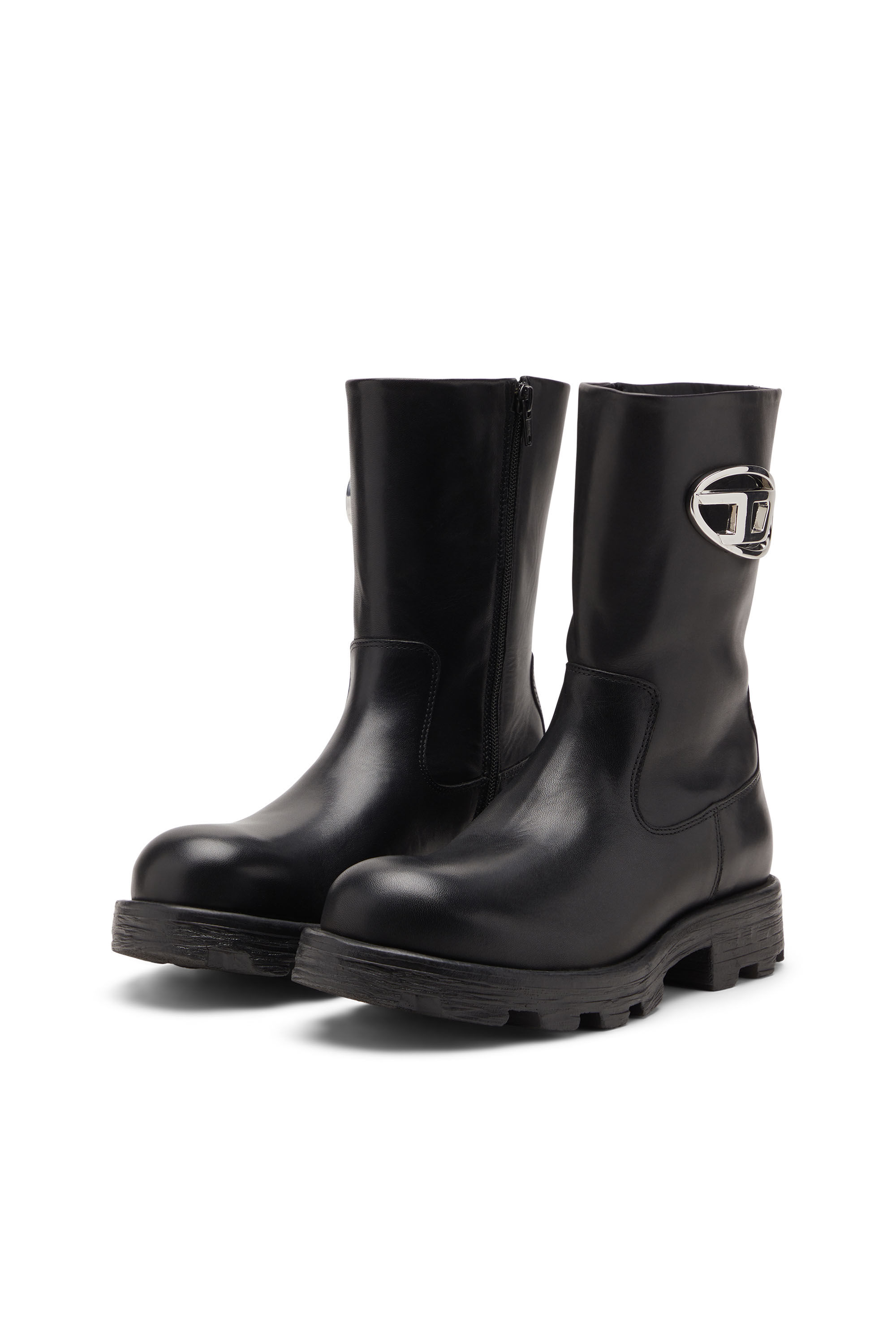 Diesel - D-HAMMER BKR D W, D-Hammer-Bottes de motard en cuir brillant Femme in Noir - 8
